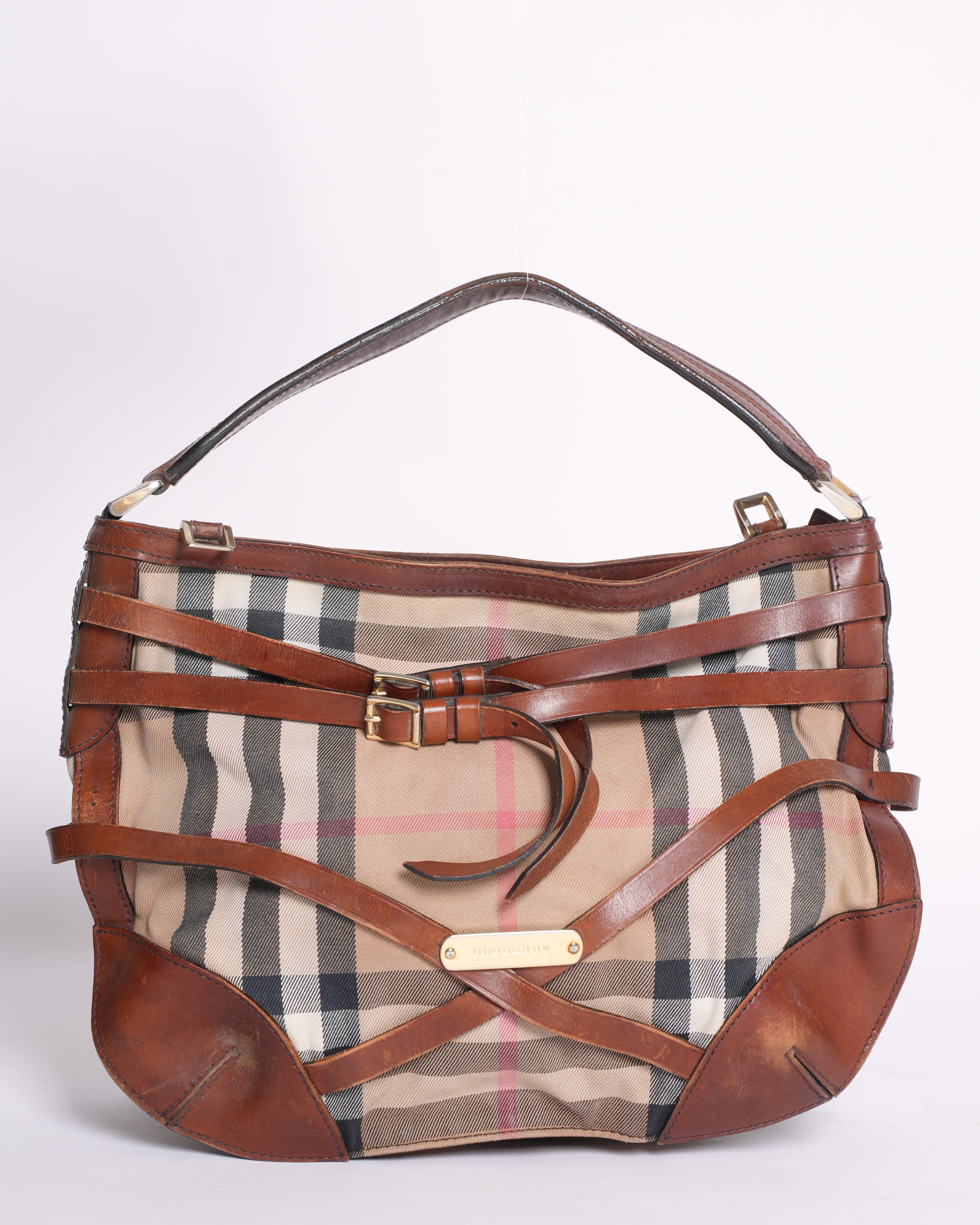 Burberry Brown House Check Canvas and Leather Dutton Hobo