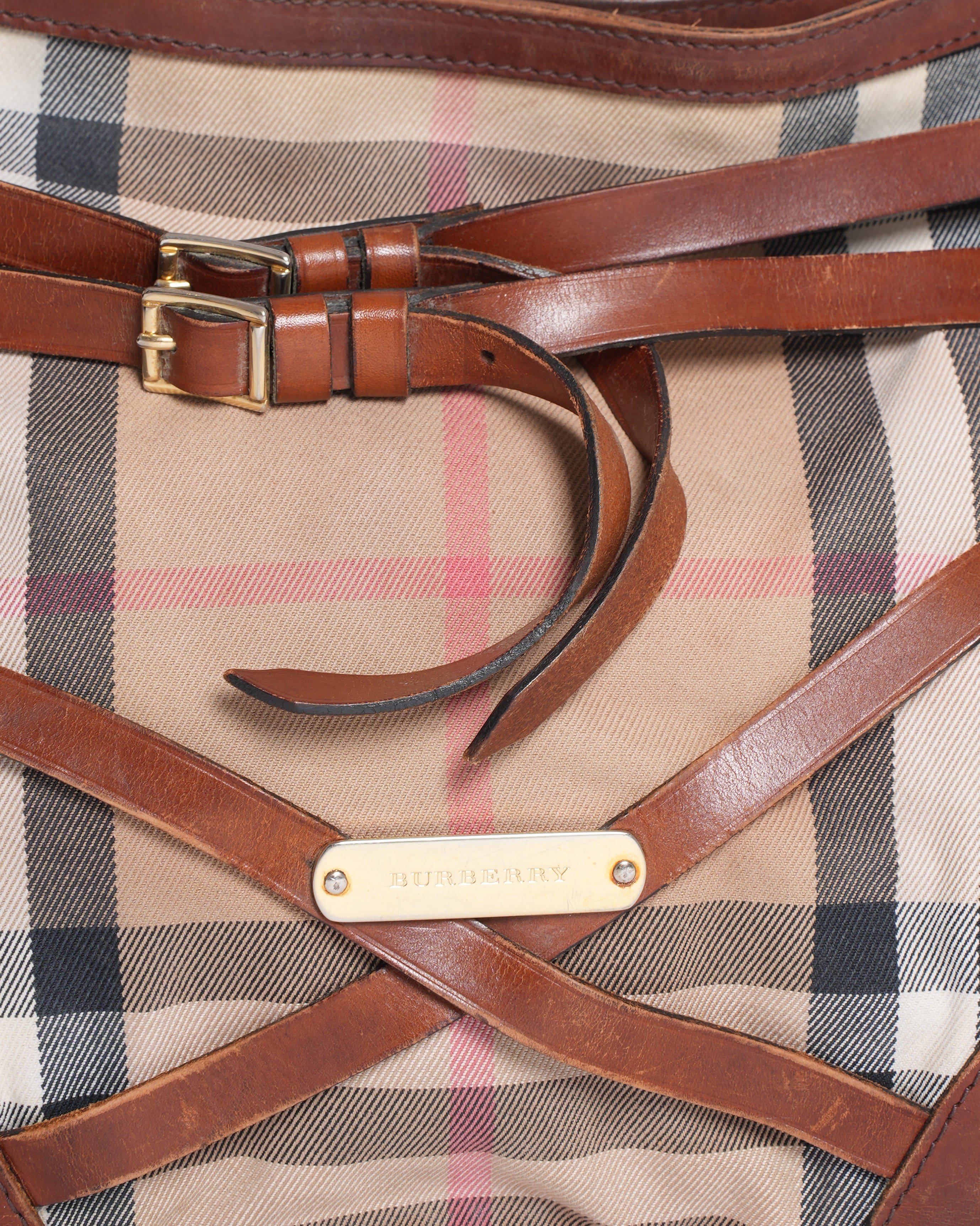 Burberry Brown House Check Canvas and Leather Dutton Hobo