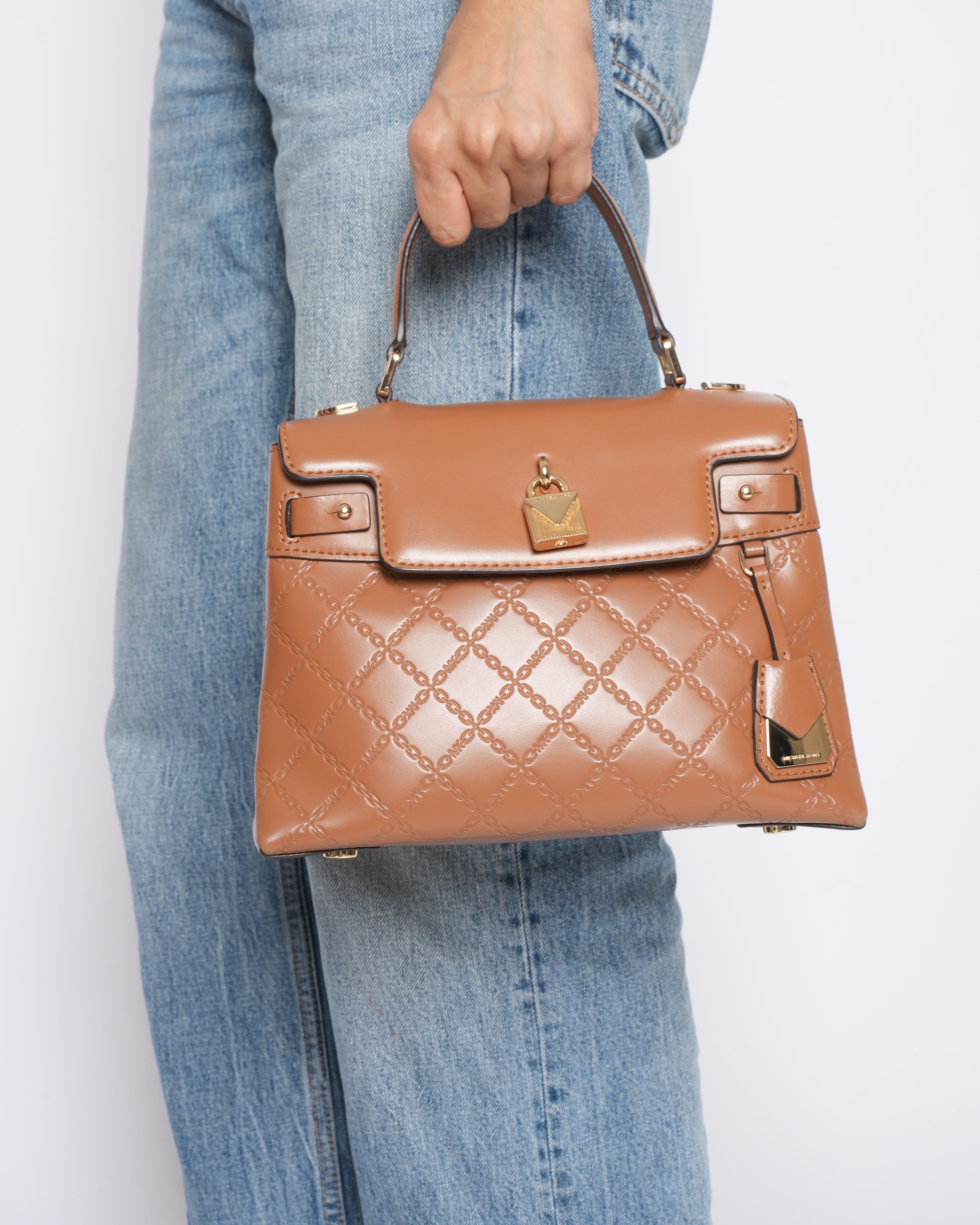 Michael Kors Medium Quilted Leather Satchel with Top Handle and Detachable Shoulder Strap