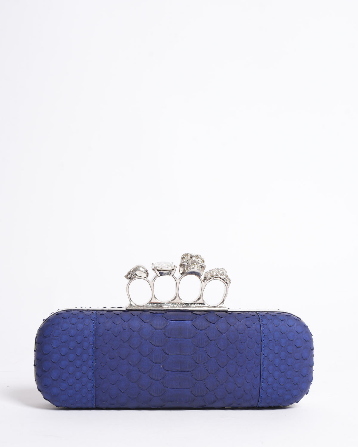 Alexander McQueen Blue Python Skull Knuckle Box Clutch