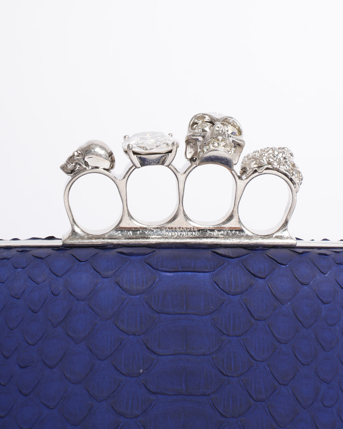 Alexander McQueen Blue Python Skull Knuckle Box Clutch