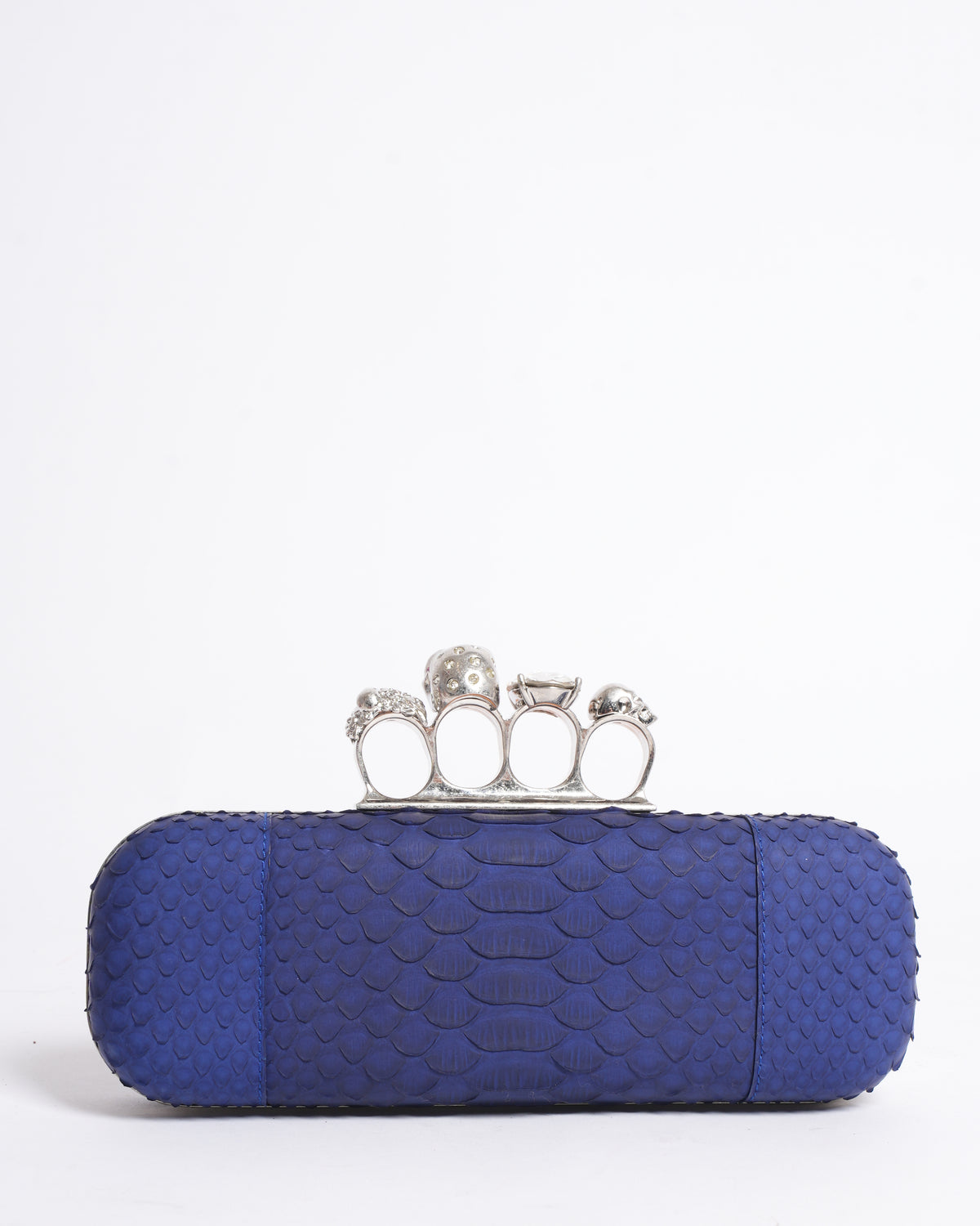 Alexander McQueen Blue Python Skull Knuckle Box Clutch