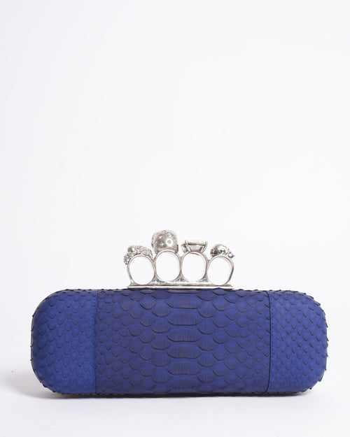 Alexander McQueen Blue Python Skull Knuckle Box Clutch