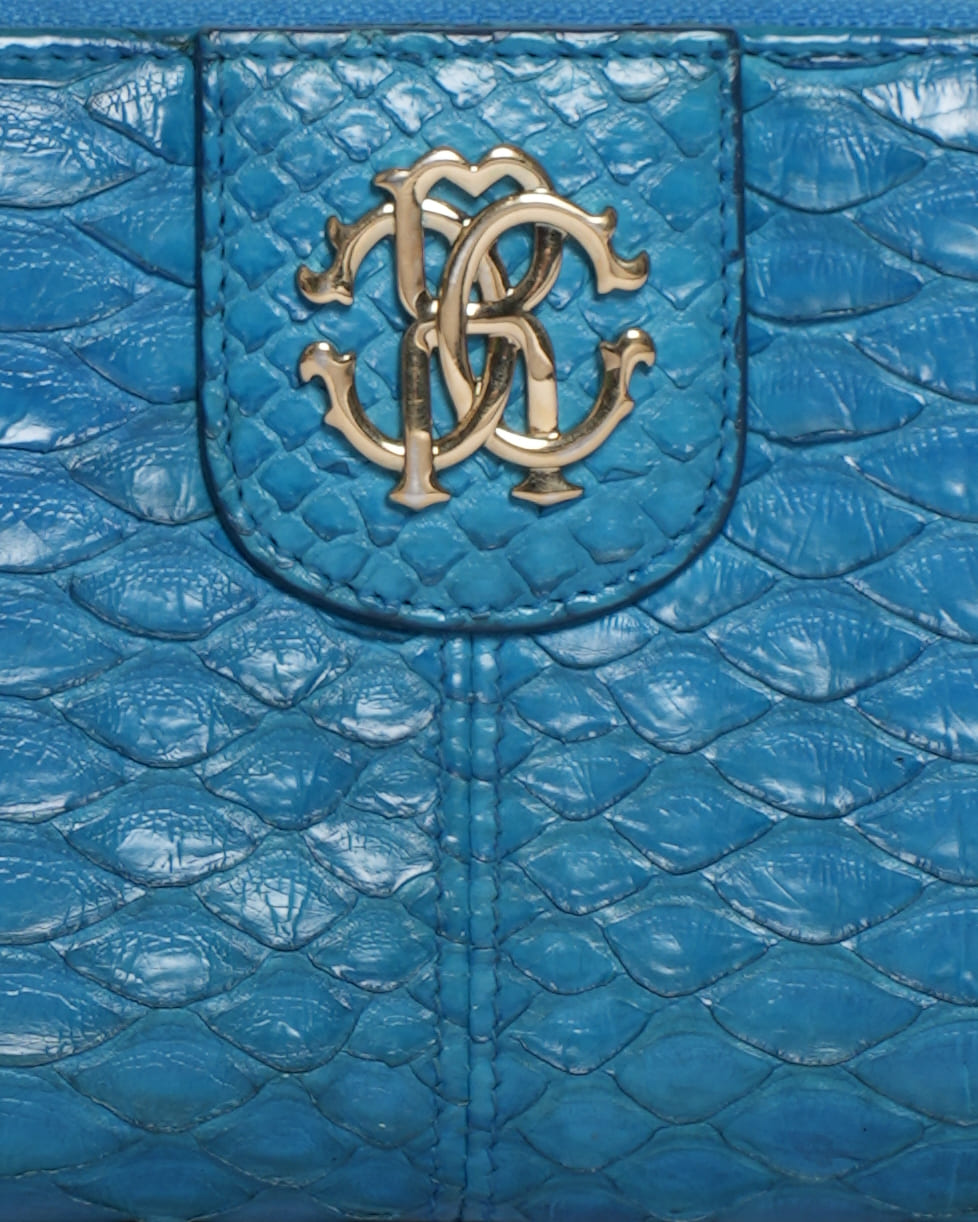 Roberto Cavalli Blue Python Zip-Around Continental Wallet