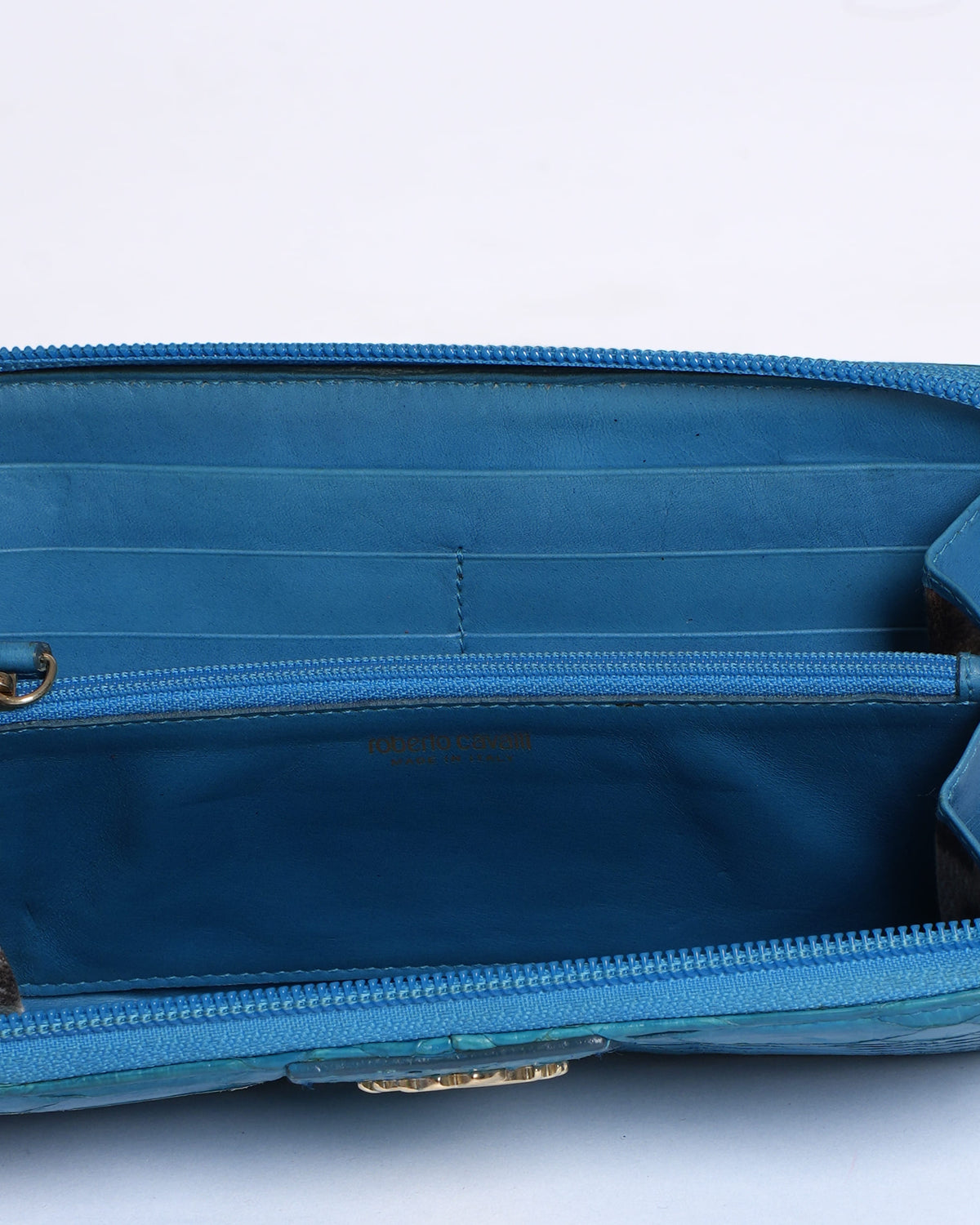 Roberto Cavalli Blue Python Zip-Around Continental Wallet