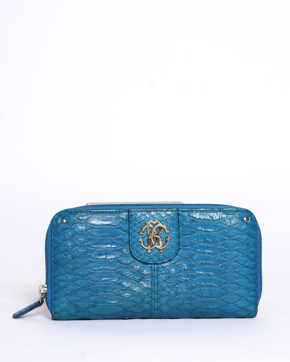 Roberto Cavalli Blue Python Zip-Around Continental Wallet