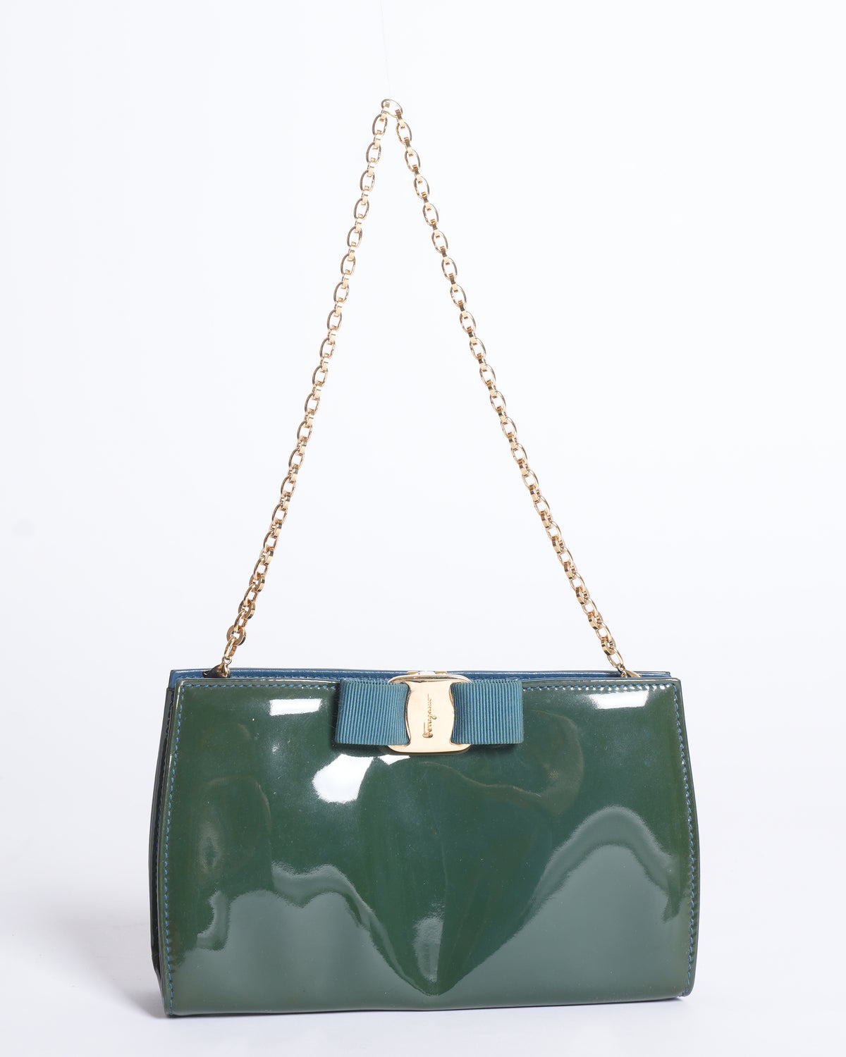 Salvatore Ferragamo Green Patent Leather Vara Bow Crossbody Bag