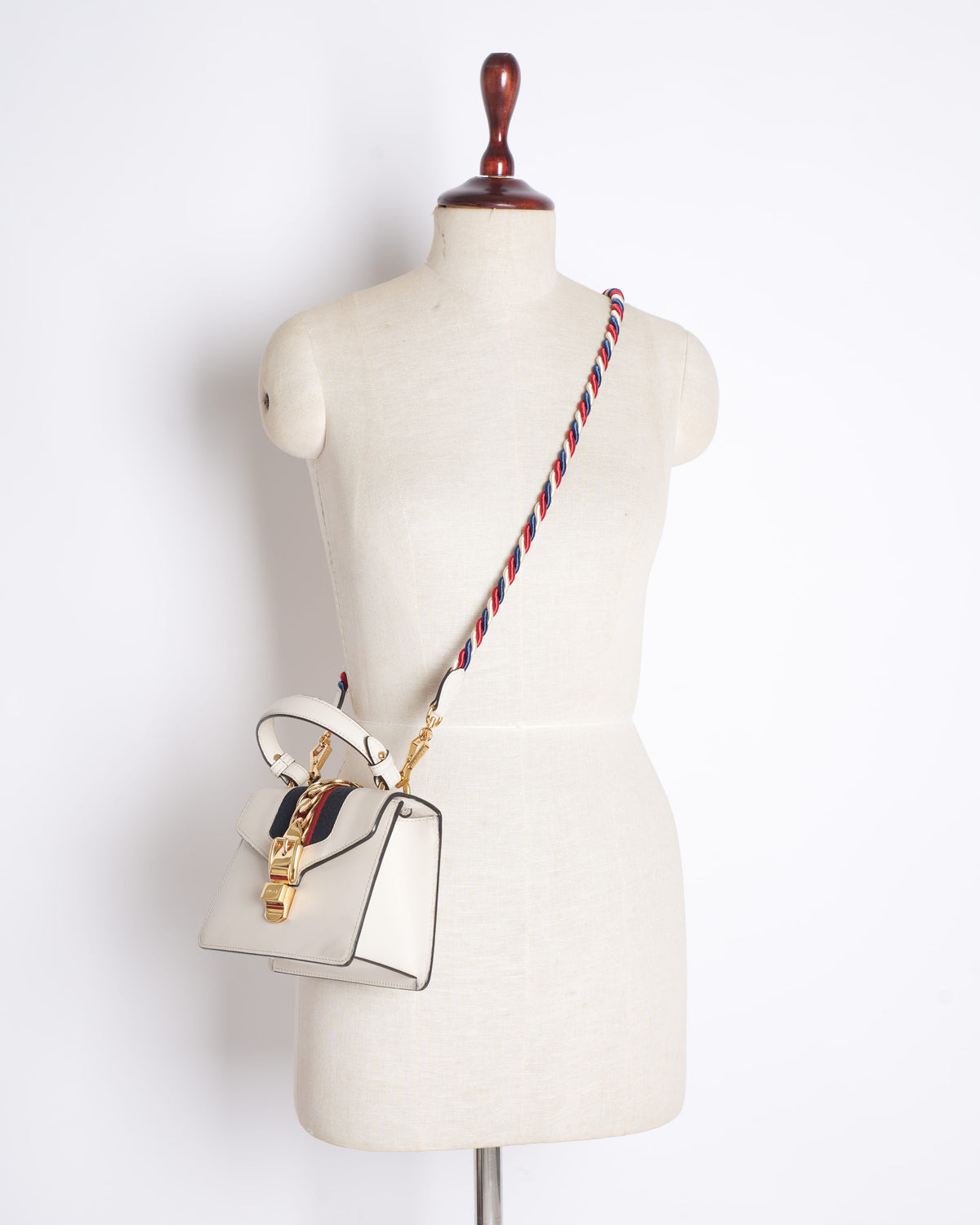 Gucci Sylvie Leather Top Handle Bag in White