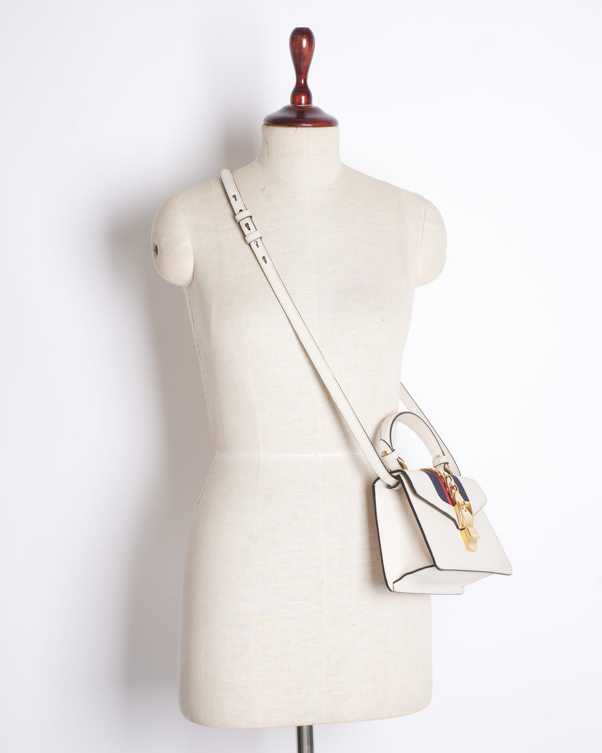 Gucci Sylvie Leather Top Handle Bag in White