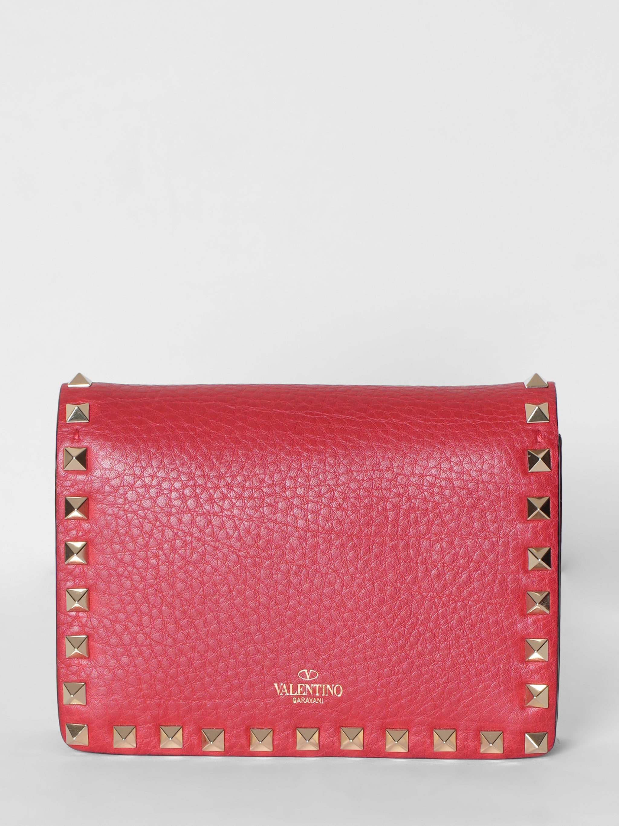 Valentino Red Leather Rockstud Chain Clutch