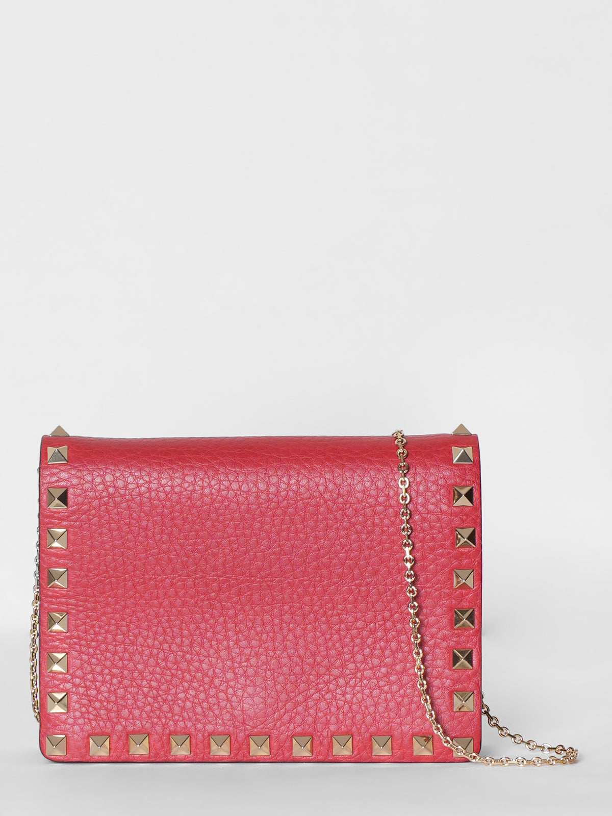 Valentino Red Leather Rockstud Chain Clutch