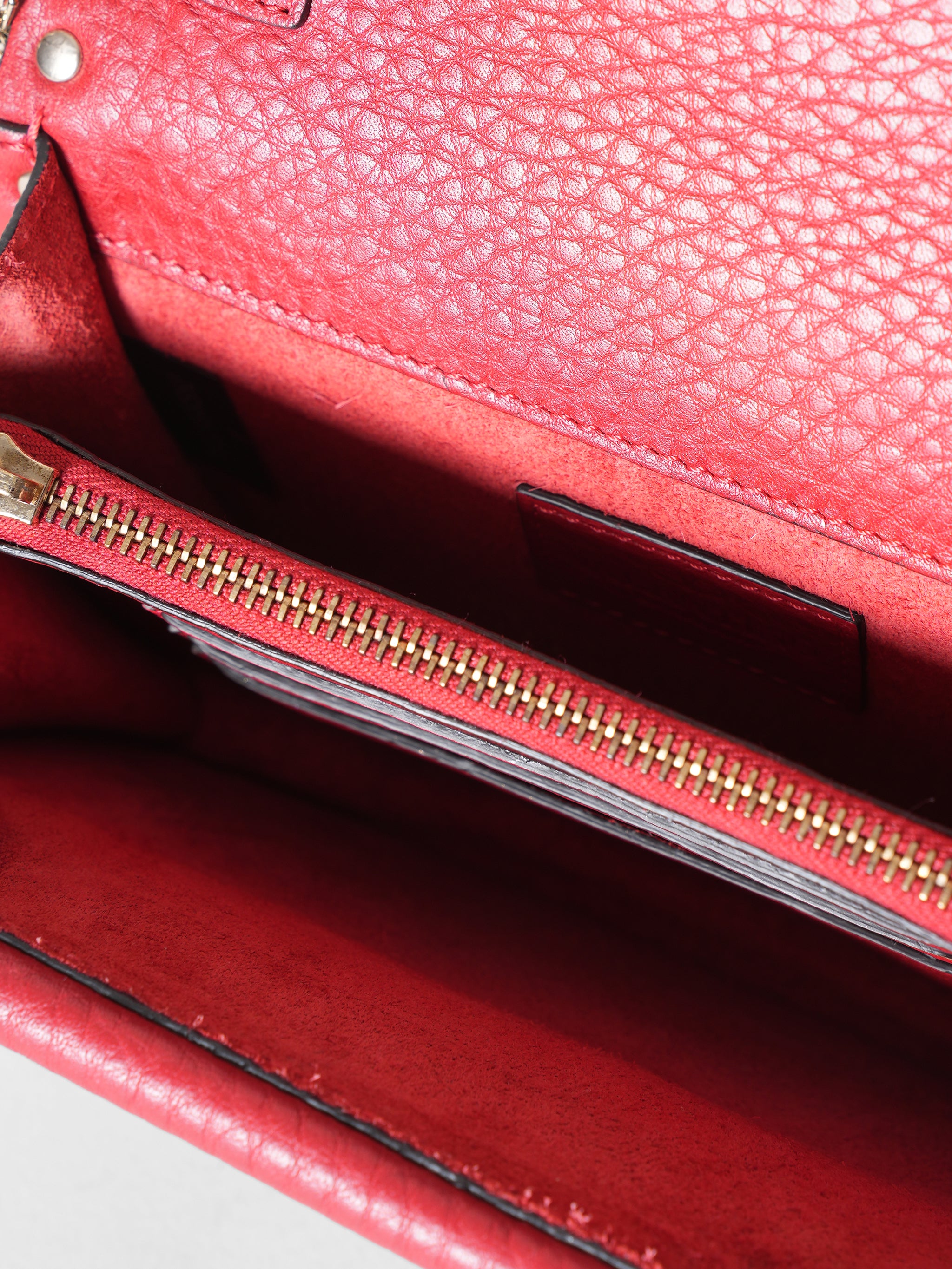 Valentino Red Leather Rockstud Chain Clutch