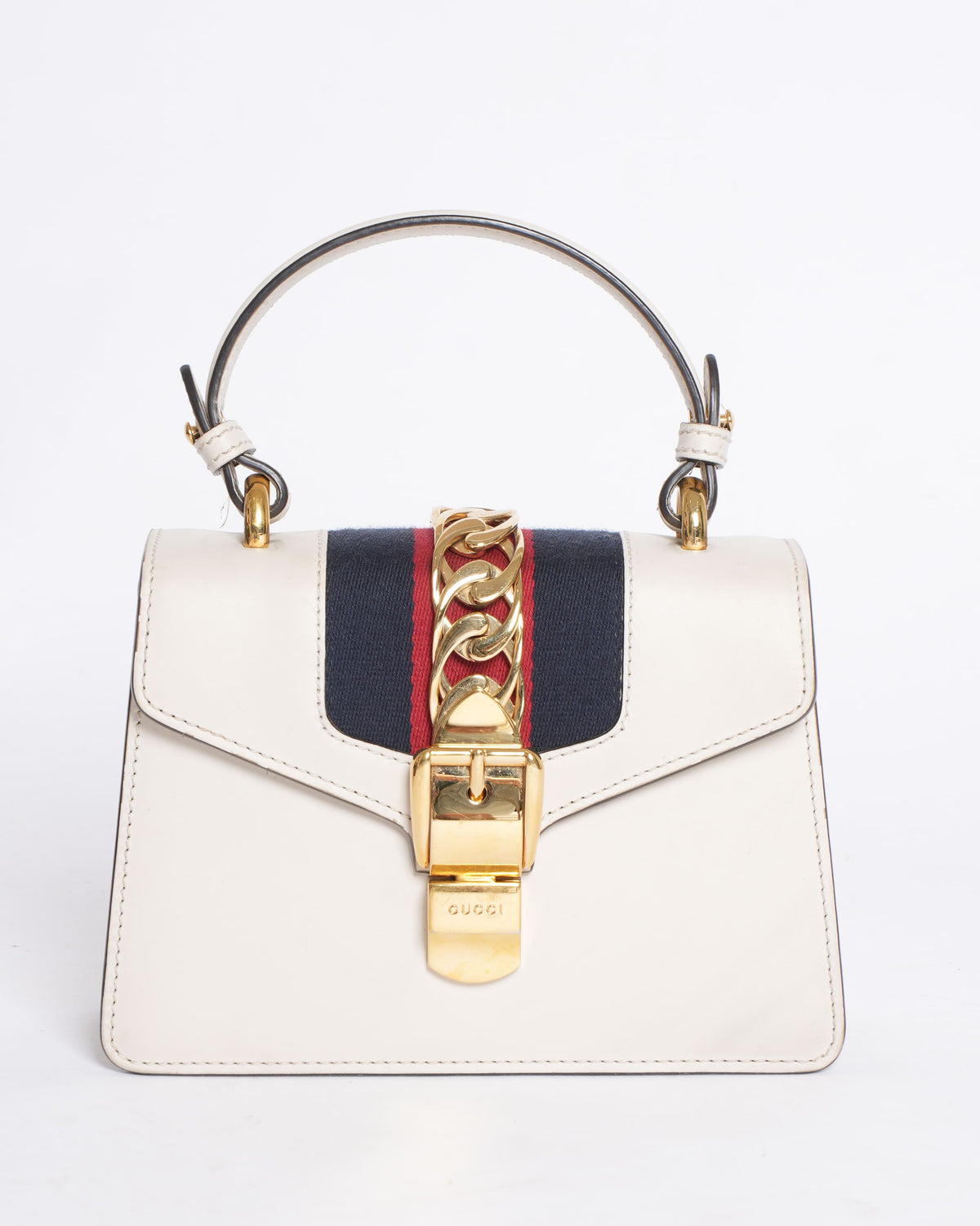 Gucci Sylvie Leather Top Handle Bag in White