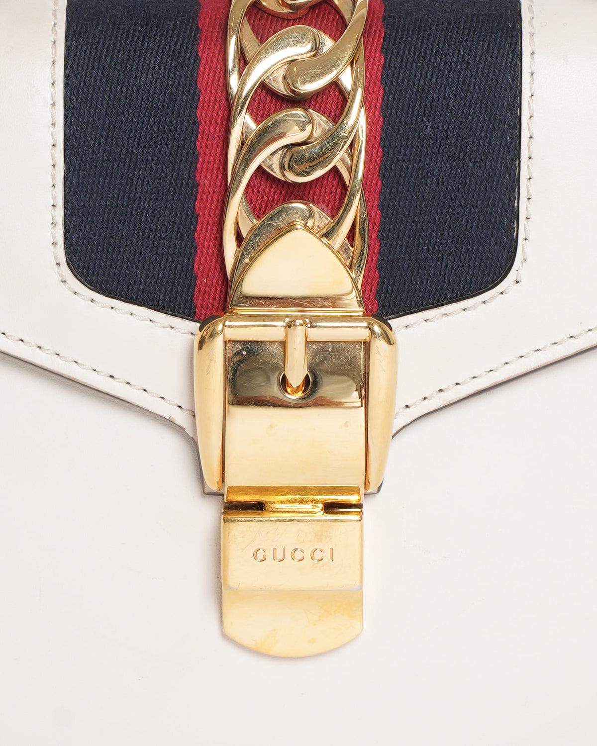 Gucci Sylvie Leather Top Handle Bag in White