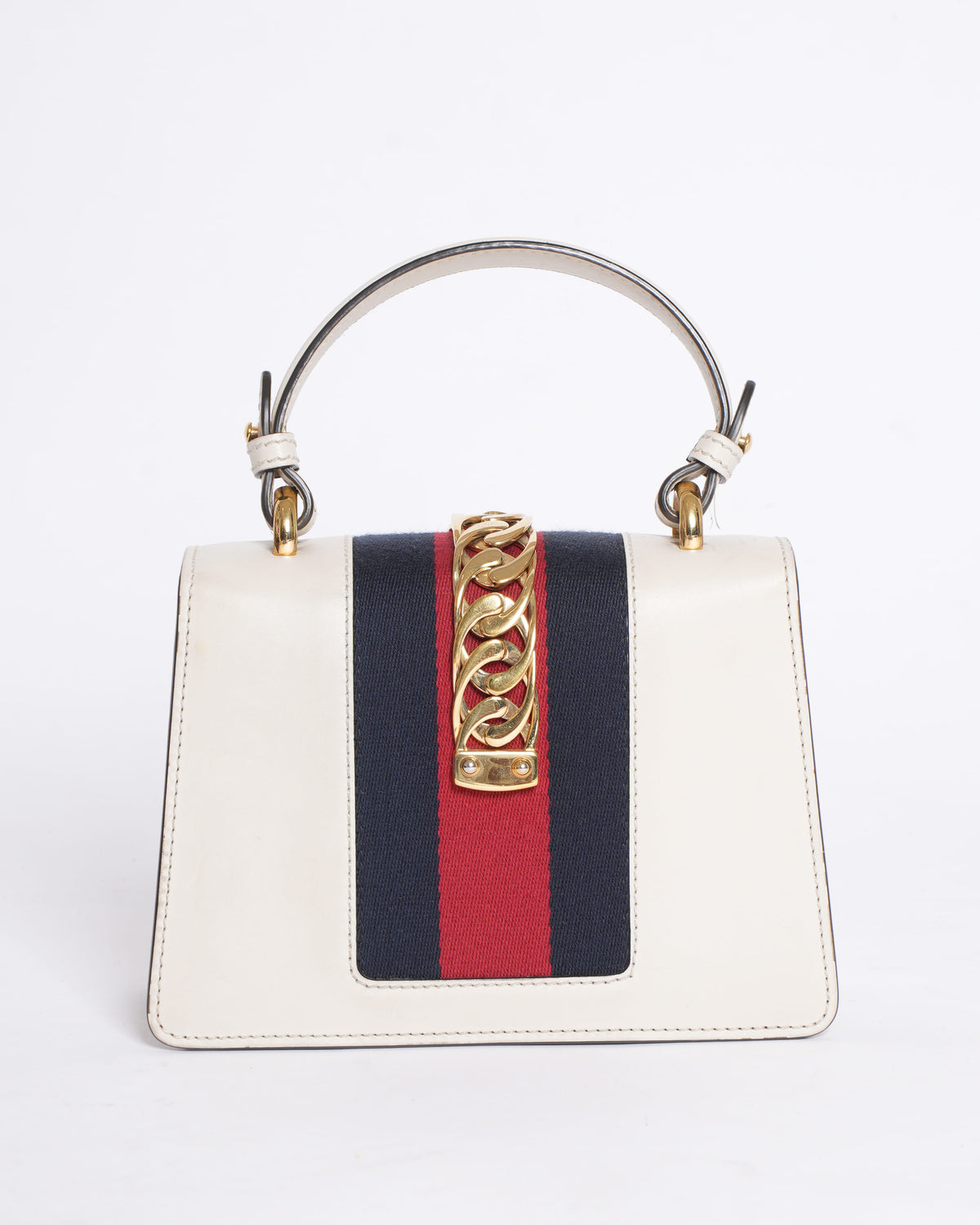 Gucci Sylvie Leather Top Handle Bag in White