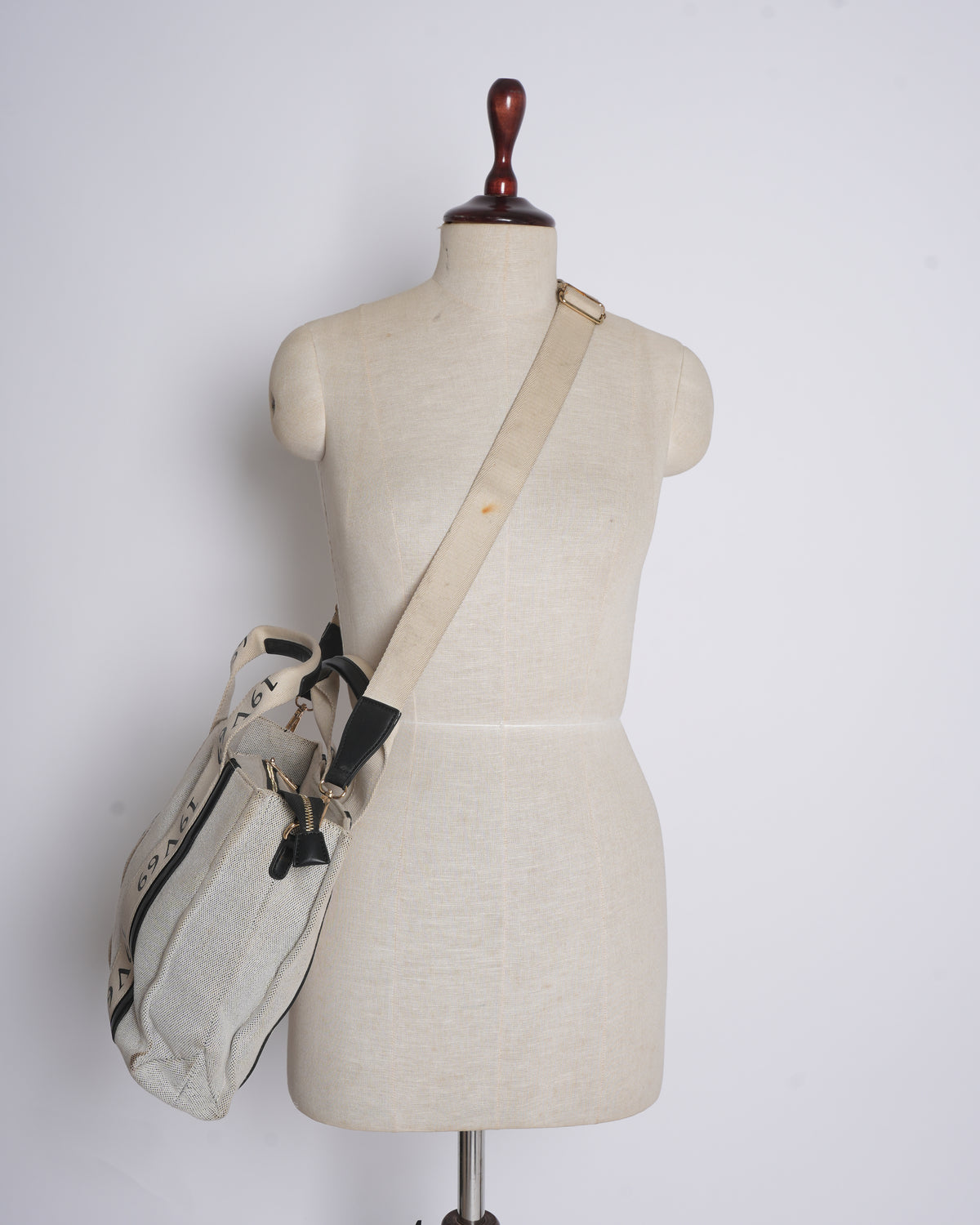 Versace Small Canvas Tote In Beige