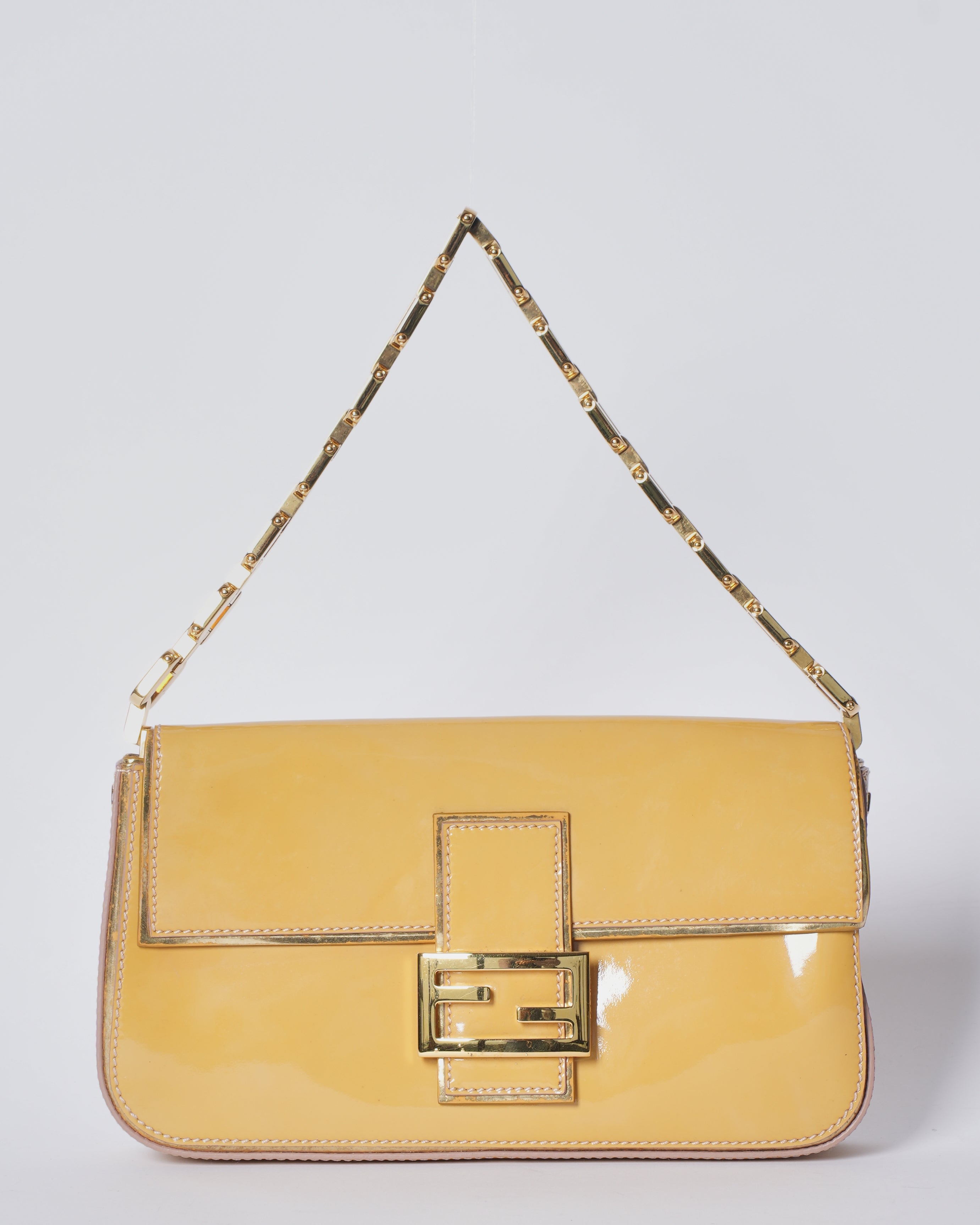 Fendi Iconic Baguette In Yellow Patent