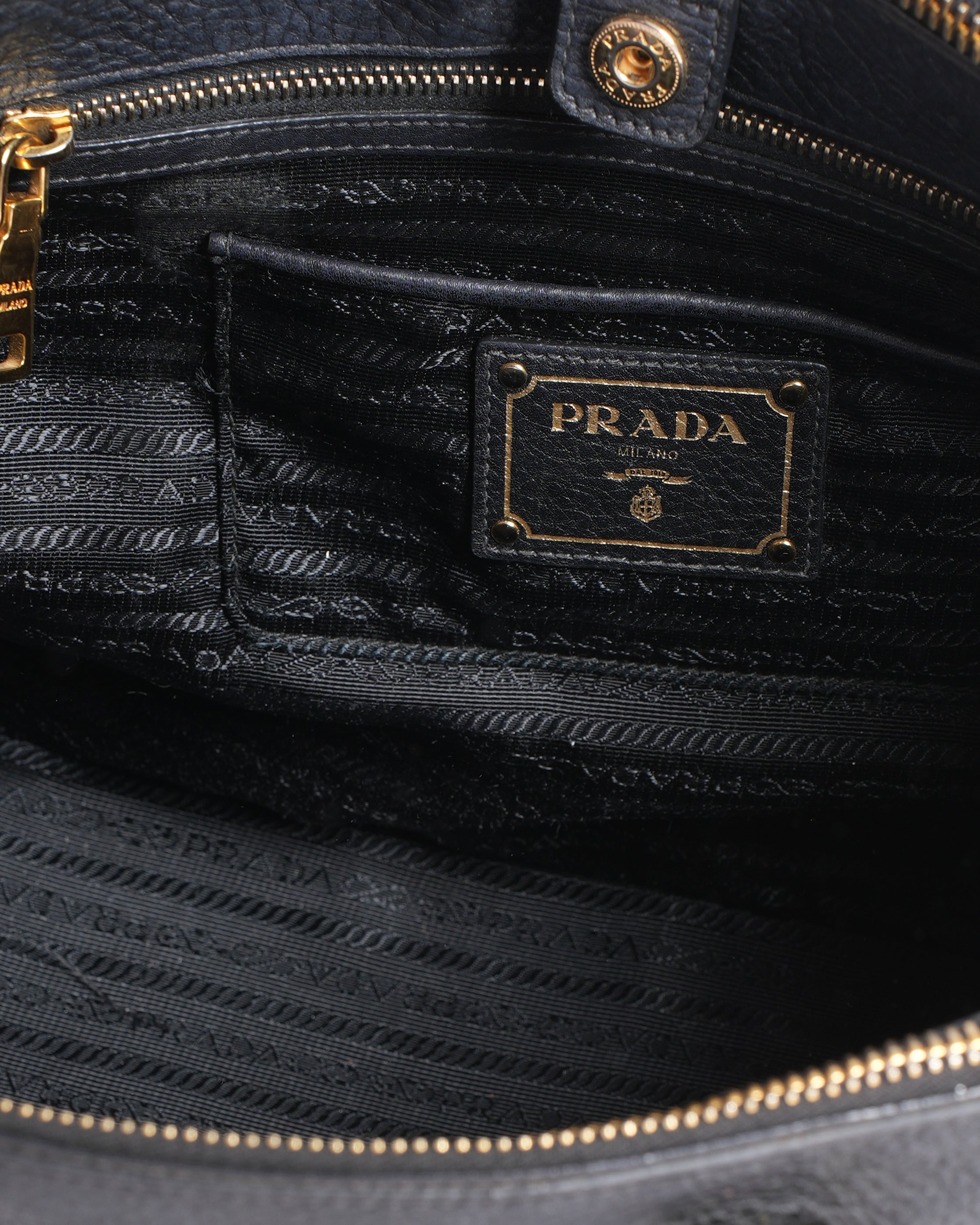 prada Black Vitello Phenix Leather Tote bag