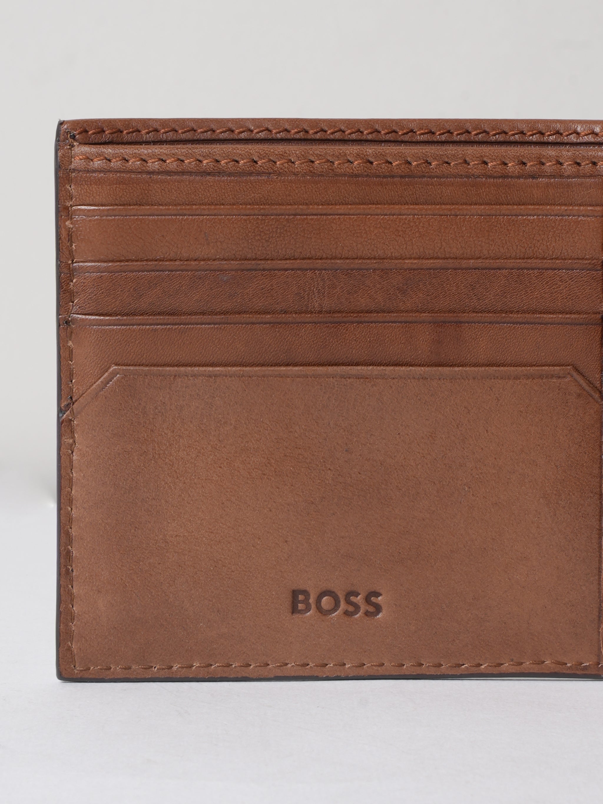 Hugo Boss Leather Wallet With Polished Silver Lettering