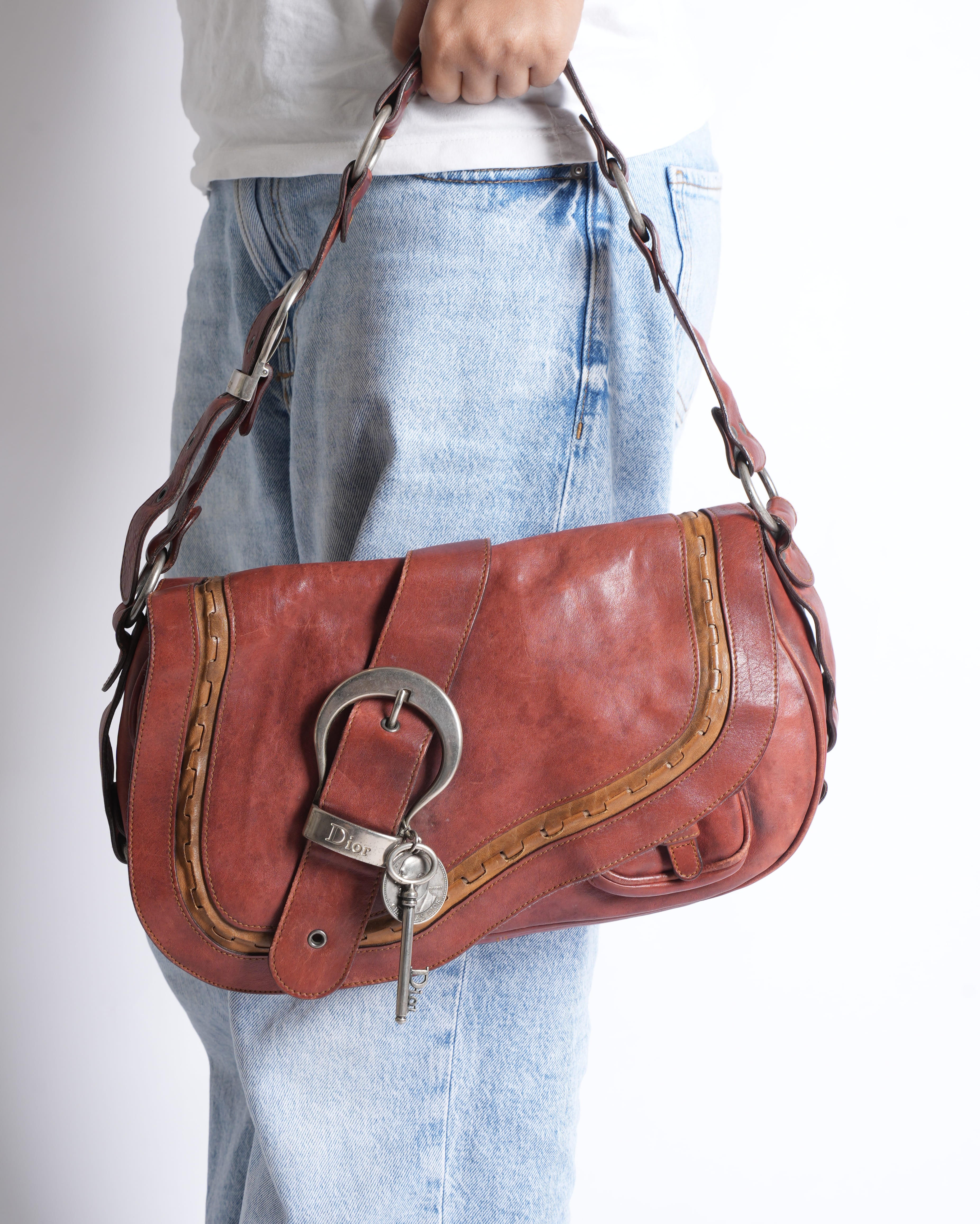 Vintage Rare Christian Dior Gaucho Saddle Bag In Rustic Red
