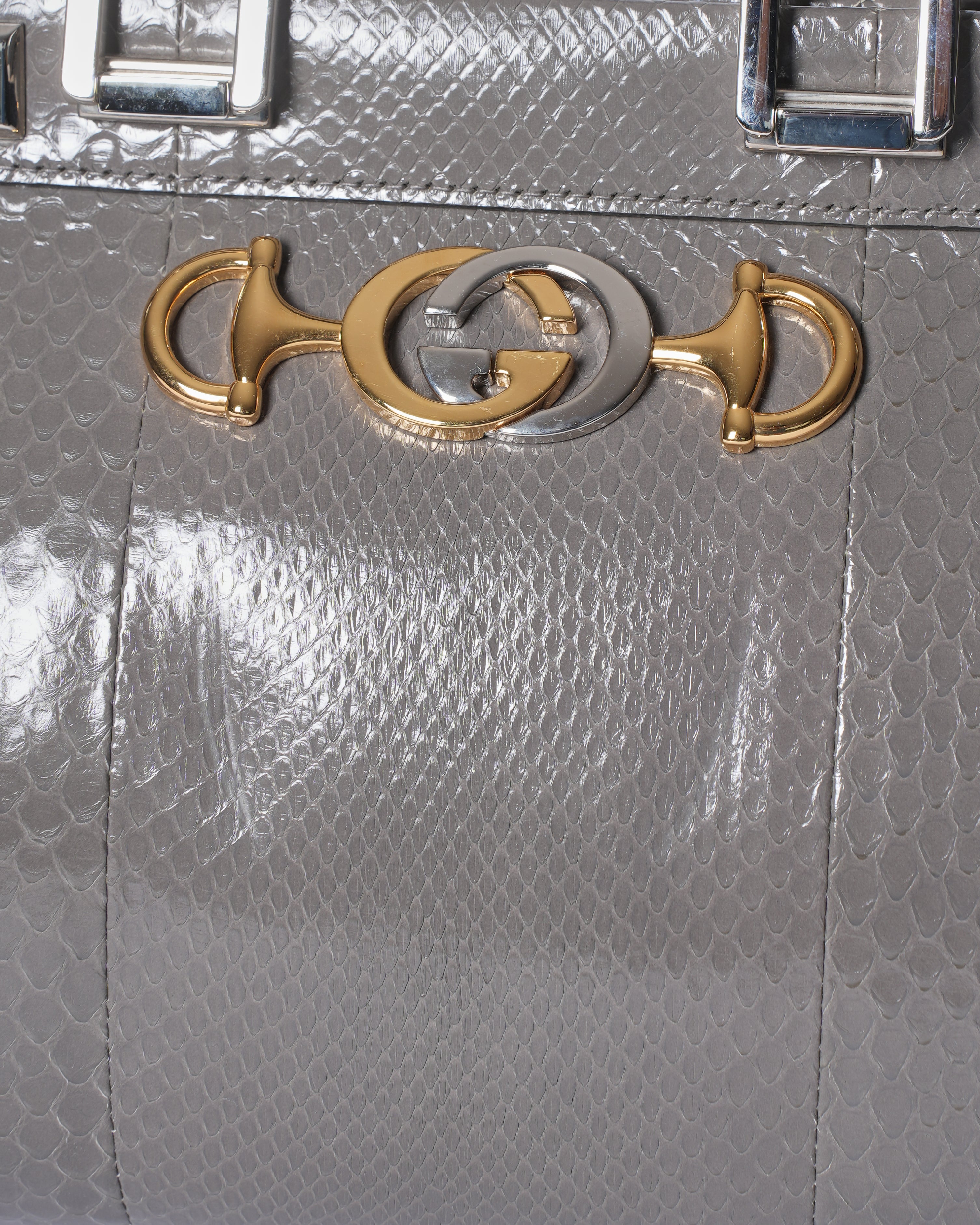 Gucci Zumi Snakeskin Top Handle Bag In Grey