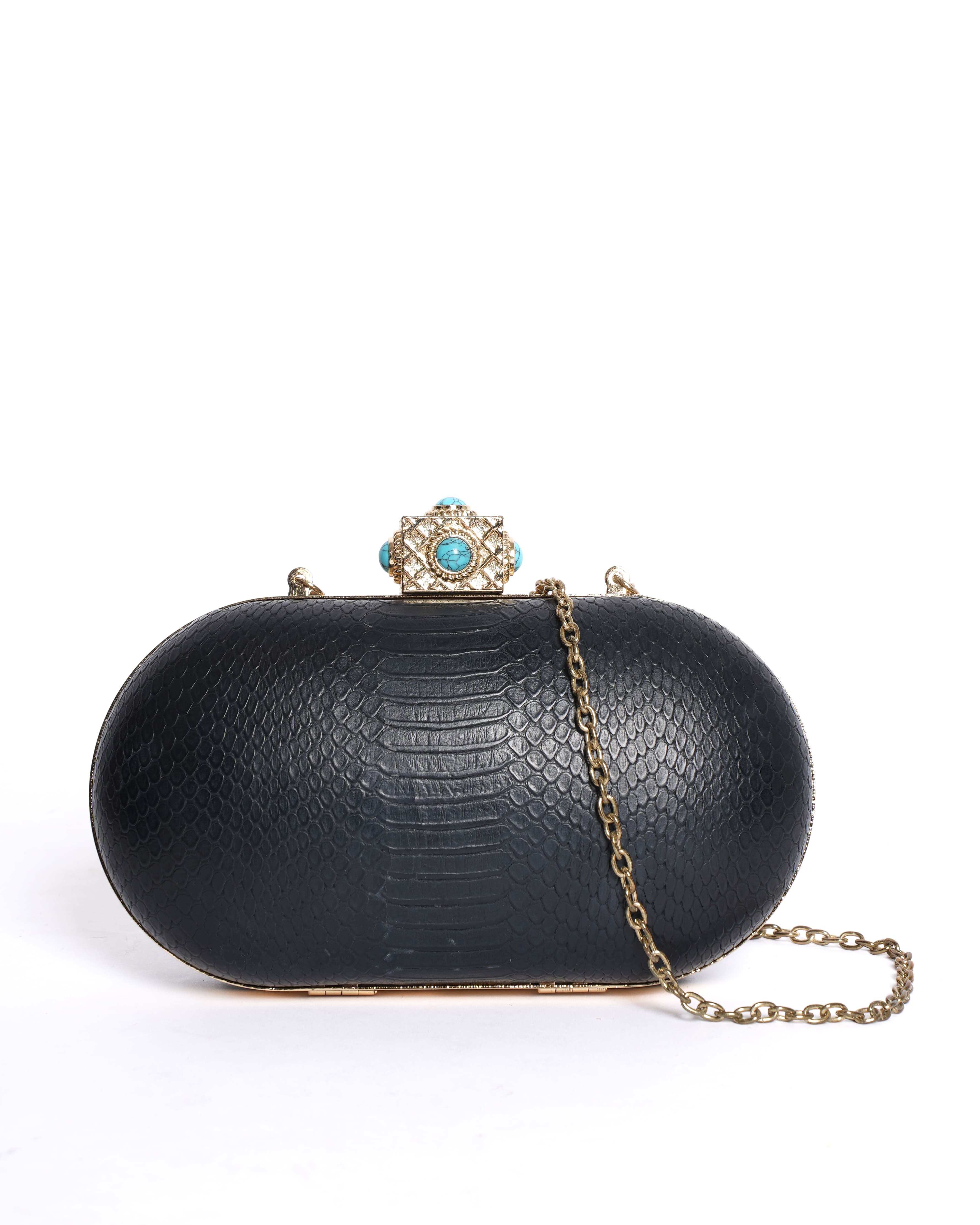 BCBG Black Snakeskin Clutch