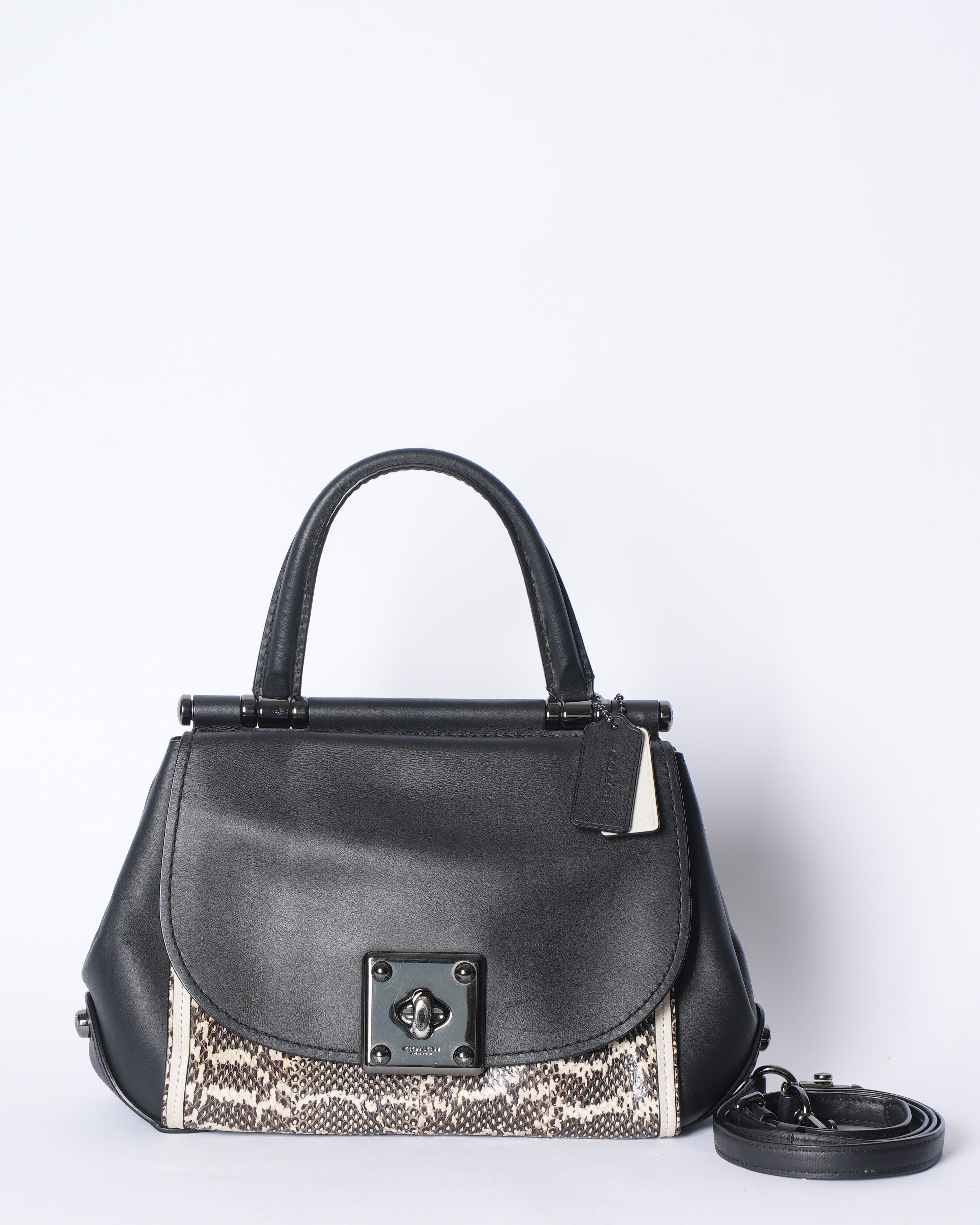 Coach black leather with snakeskin drifter crossbody