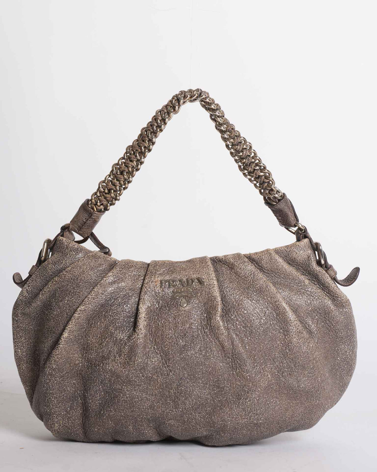 Prada Metallic Brown Cervo Leather Chain Hobo