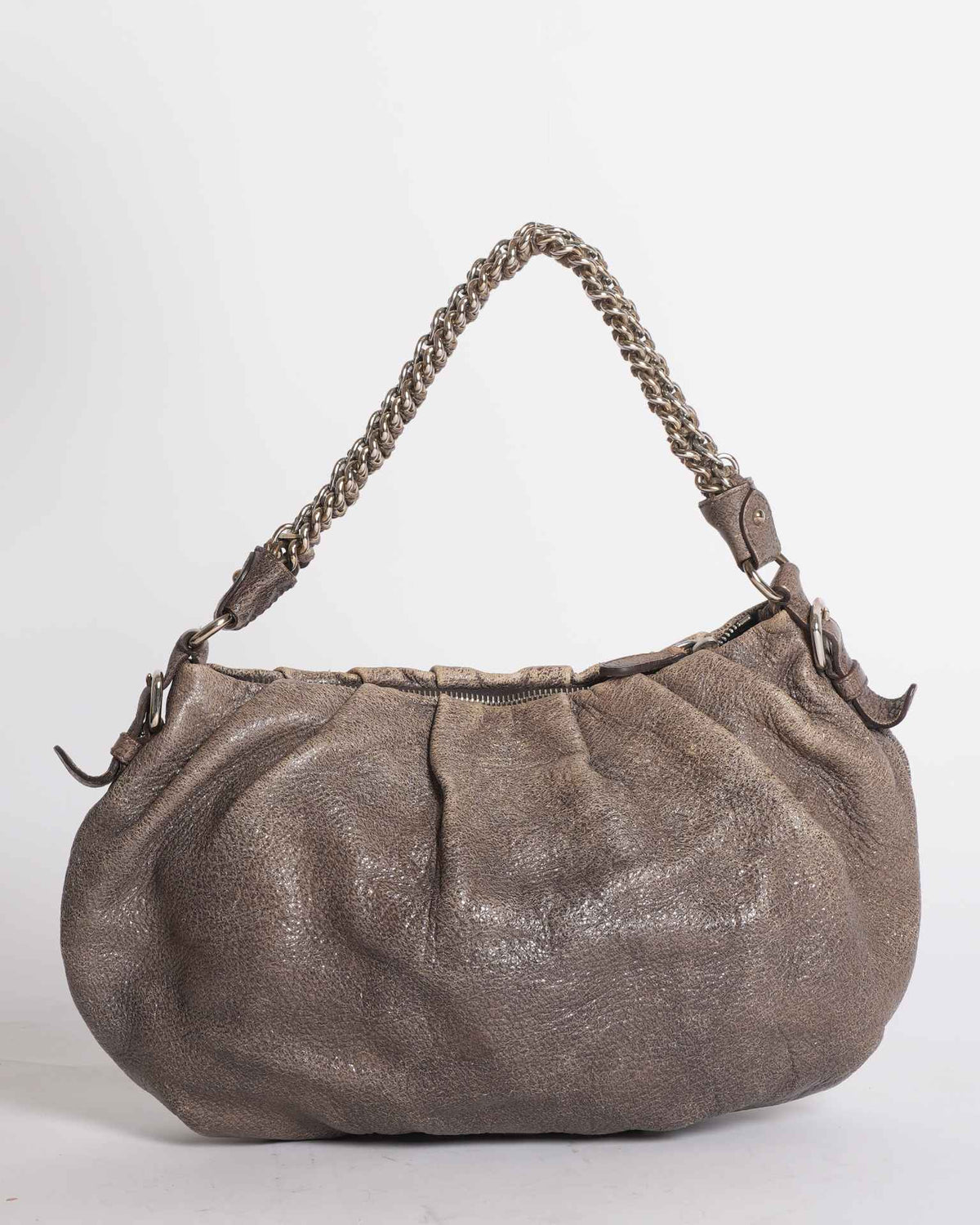 Prada Metallic Brown Cervo Leather Chain Hobo