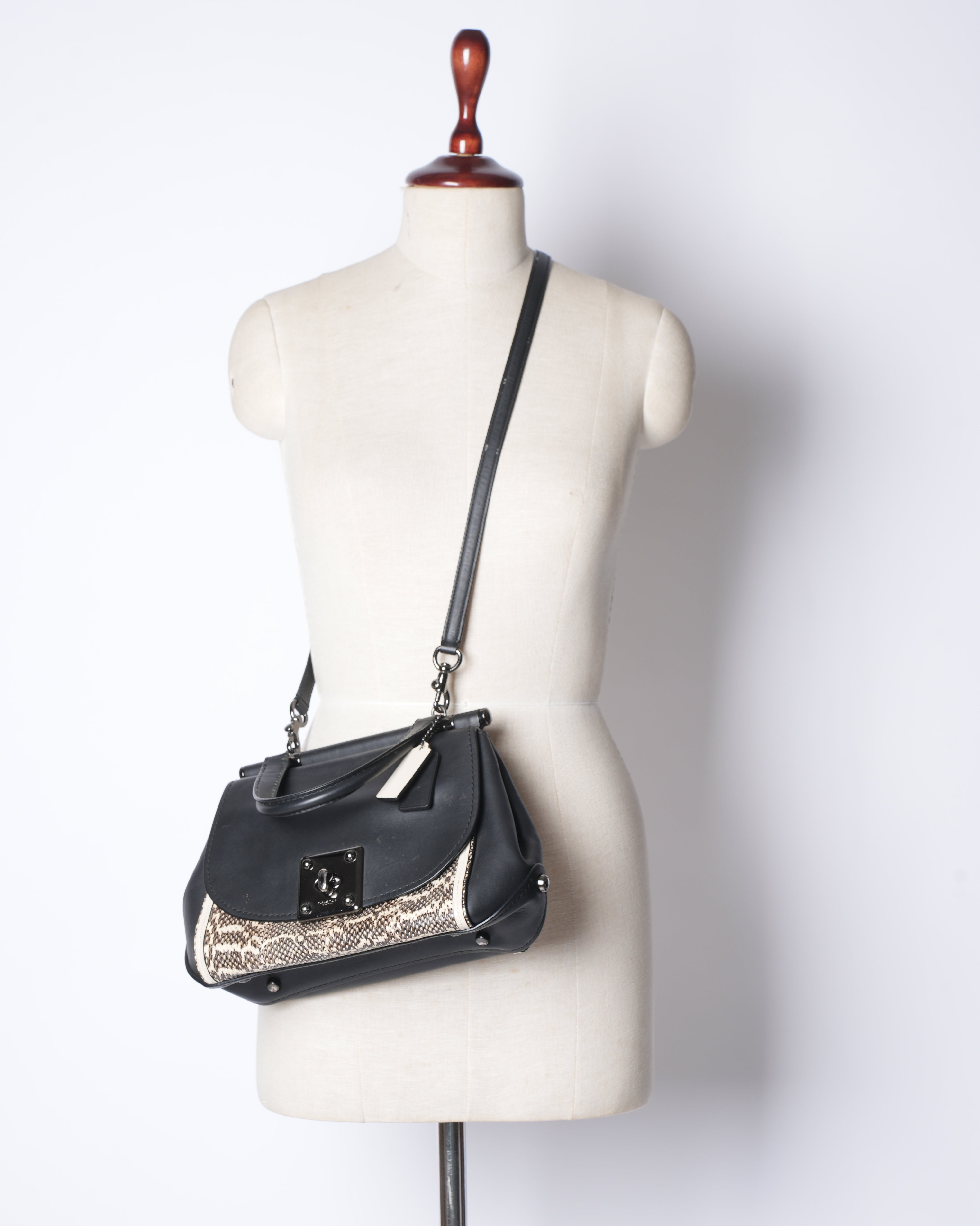 Coach black leather with snakeskin drifter crossbody