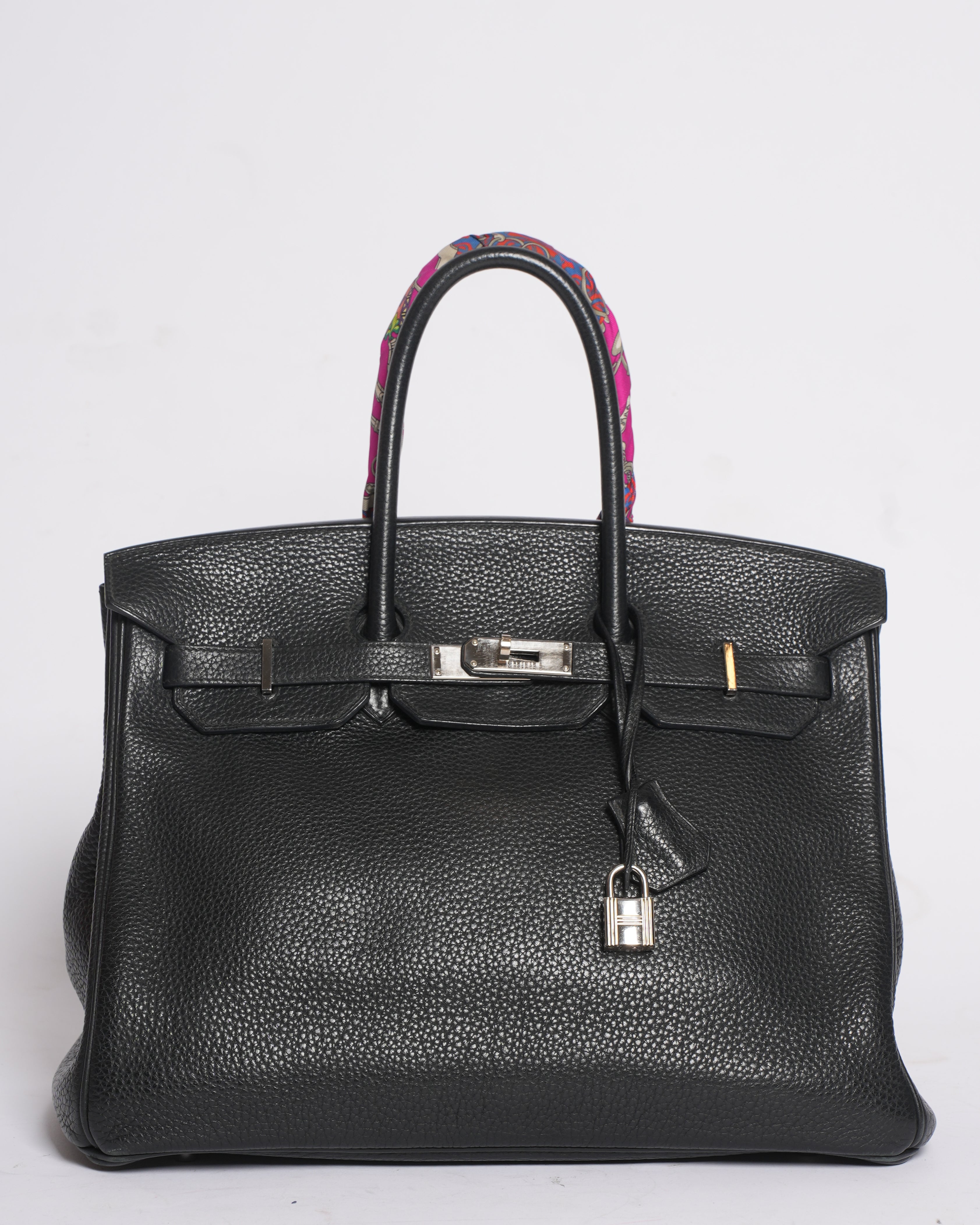 Hermes Birkin 35 in Black with a scarf