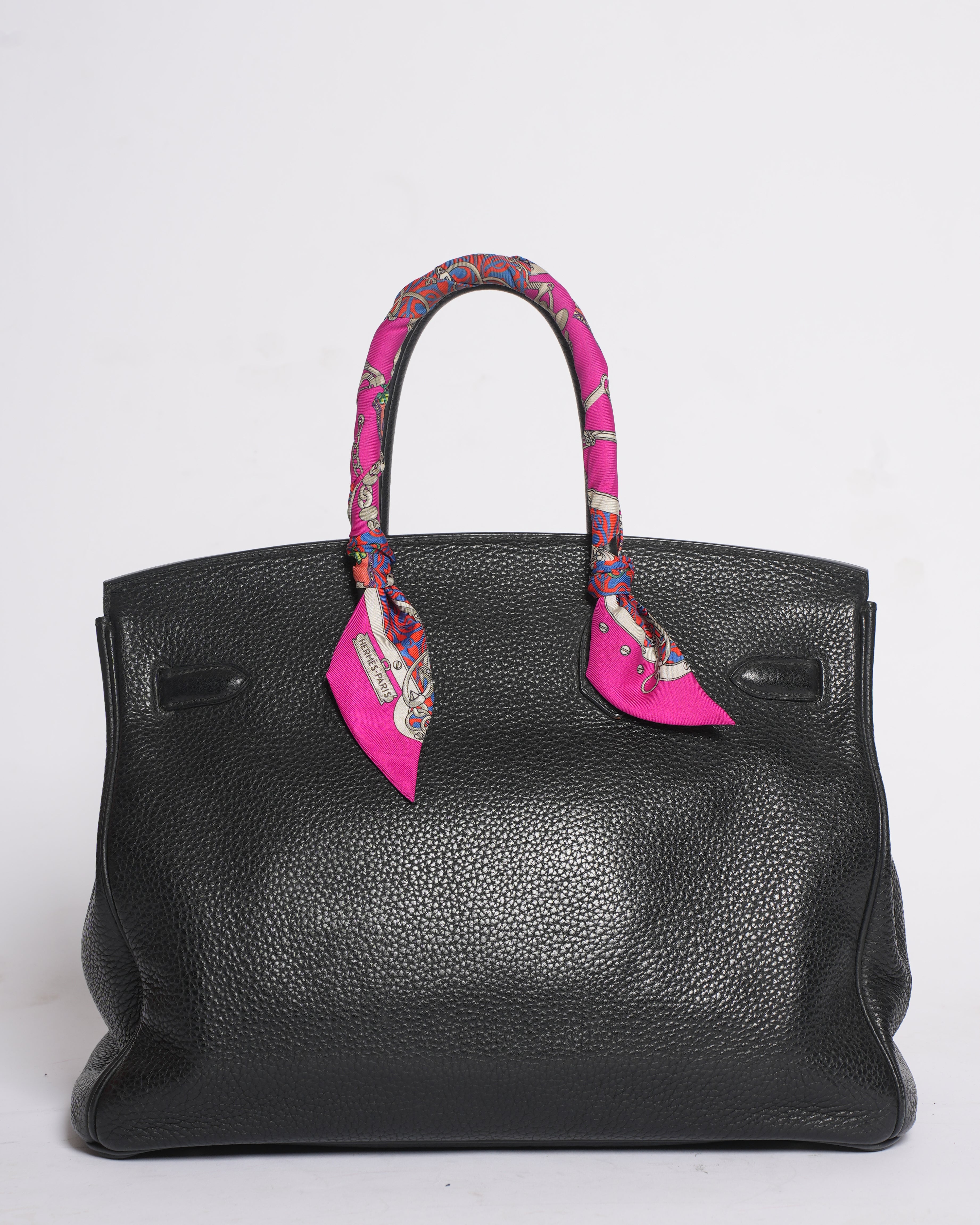 Hermes Birkin 35 in Black with a scarf