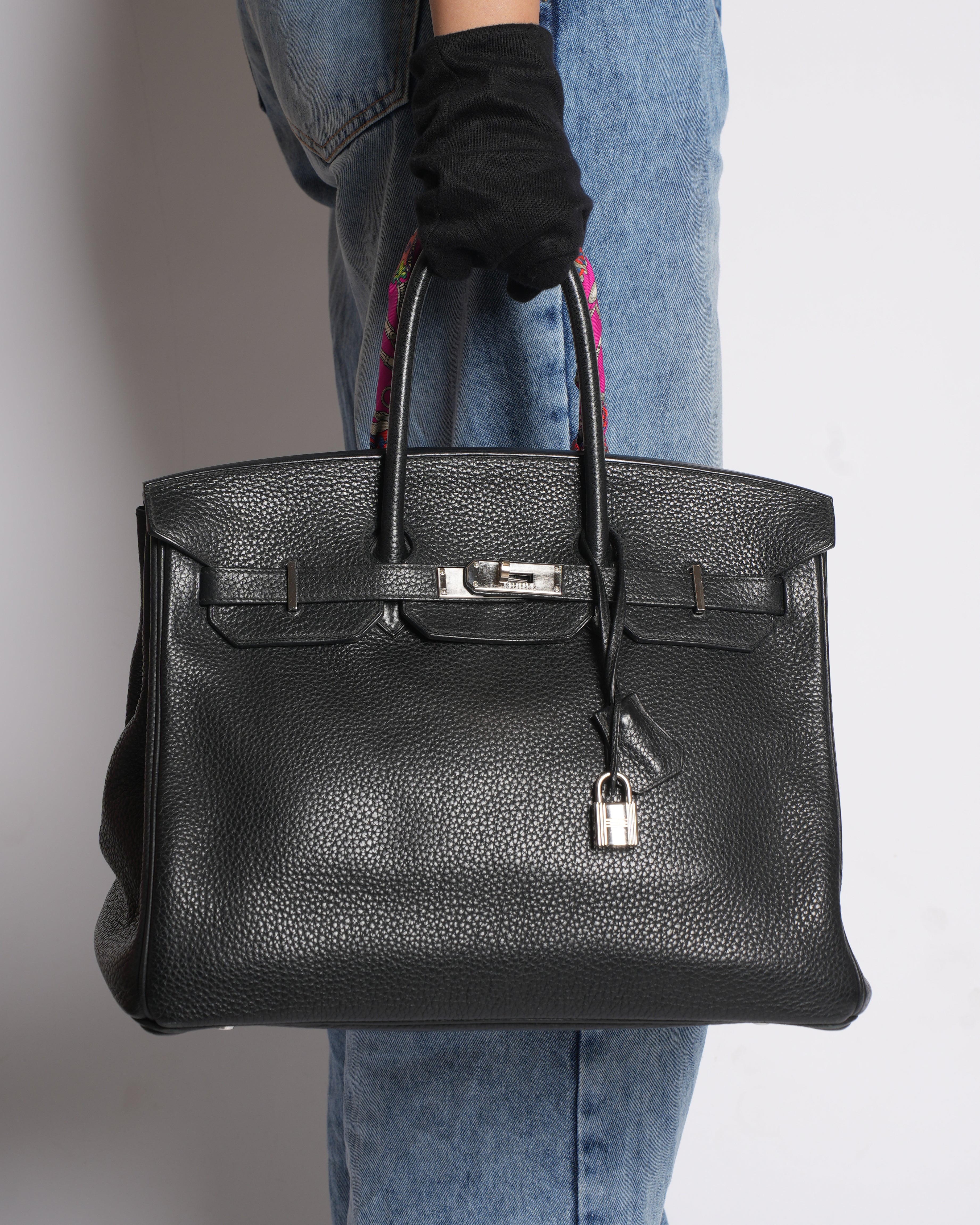 Hermes Birkin 35 in Black with a scarf