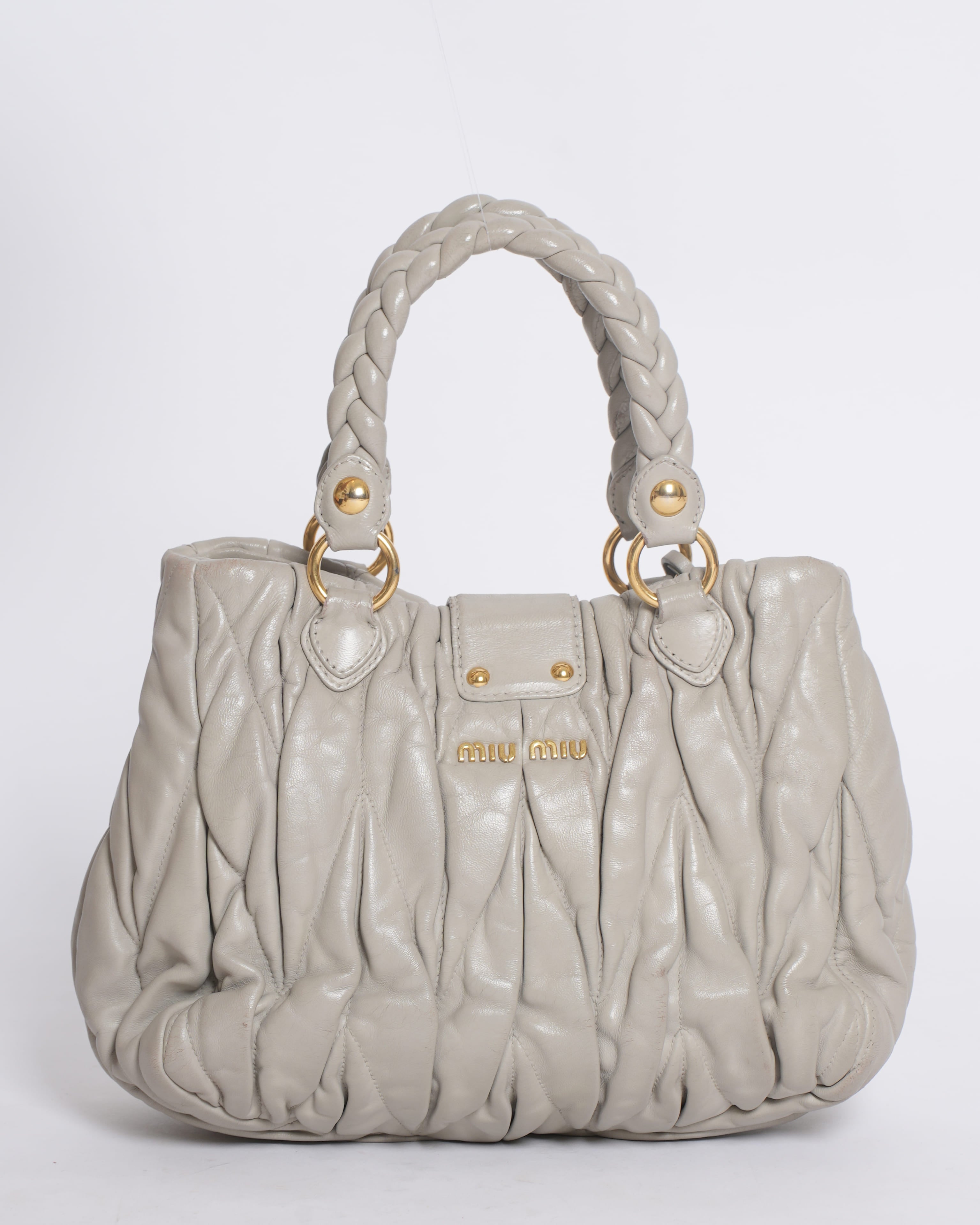 Miu Miu Matelassé Leather Satchel in Grey