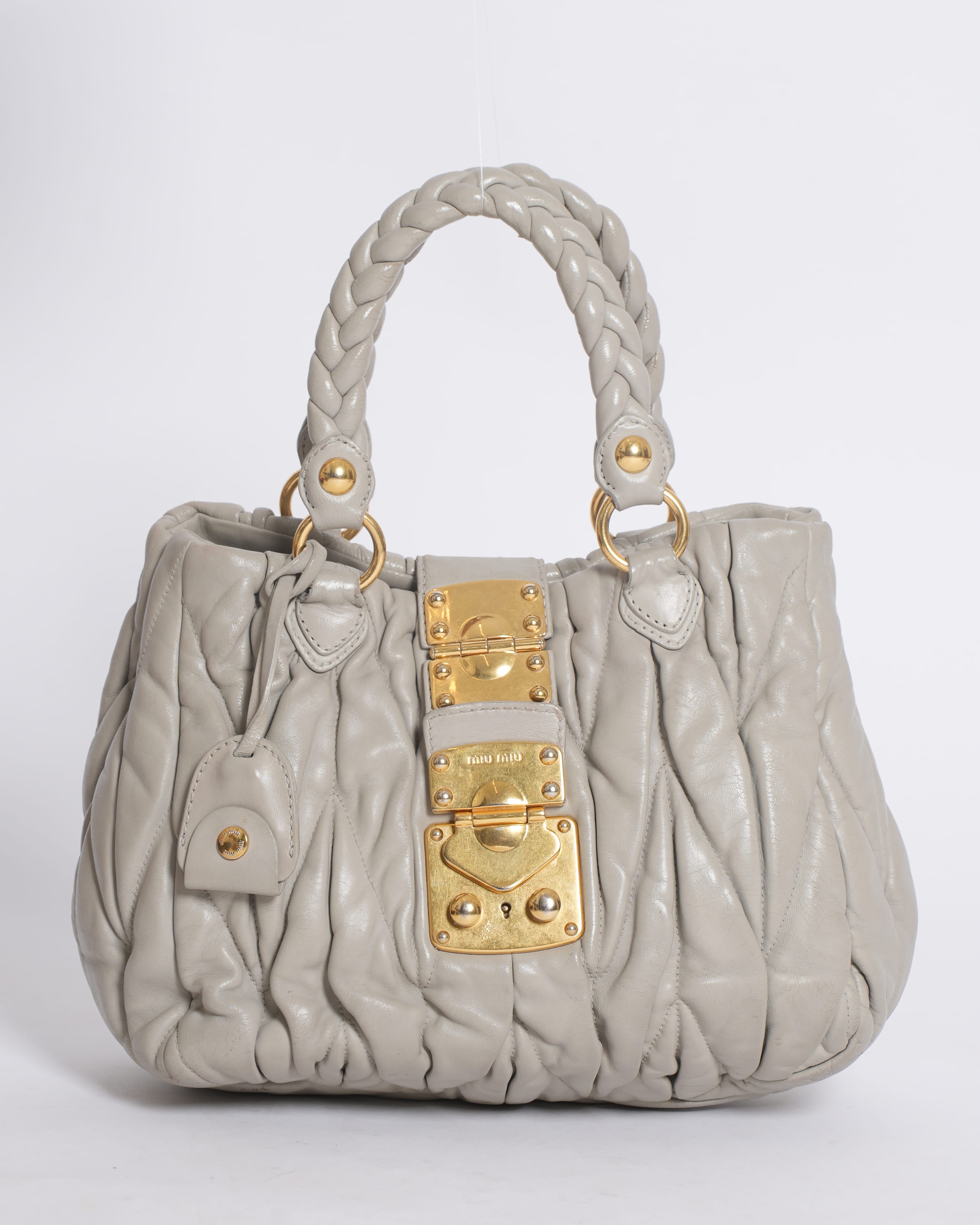 Miu Miu Matelassé Leather Satchel in Grey
