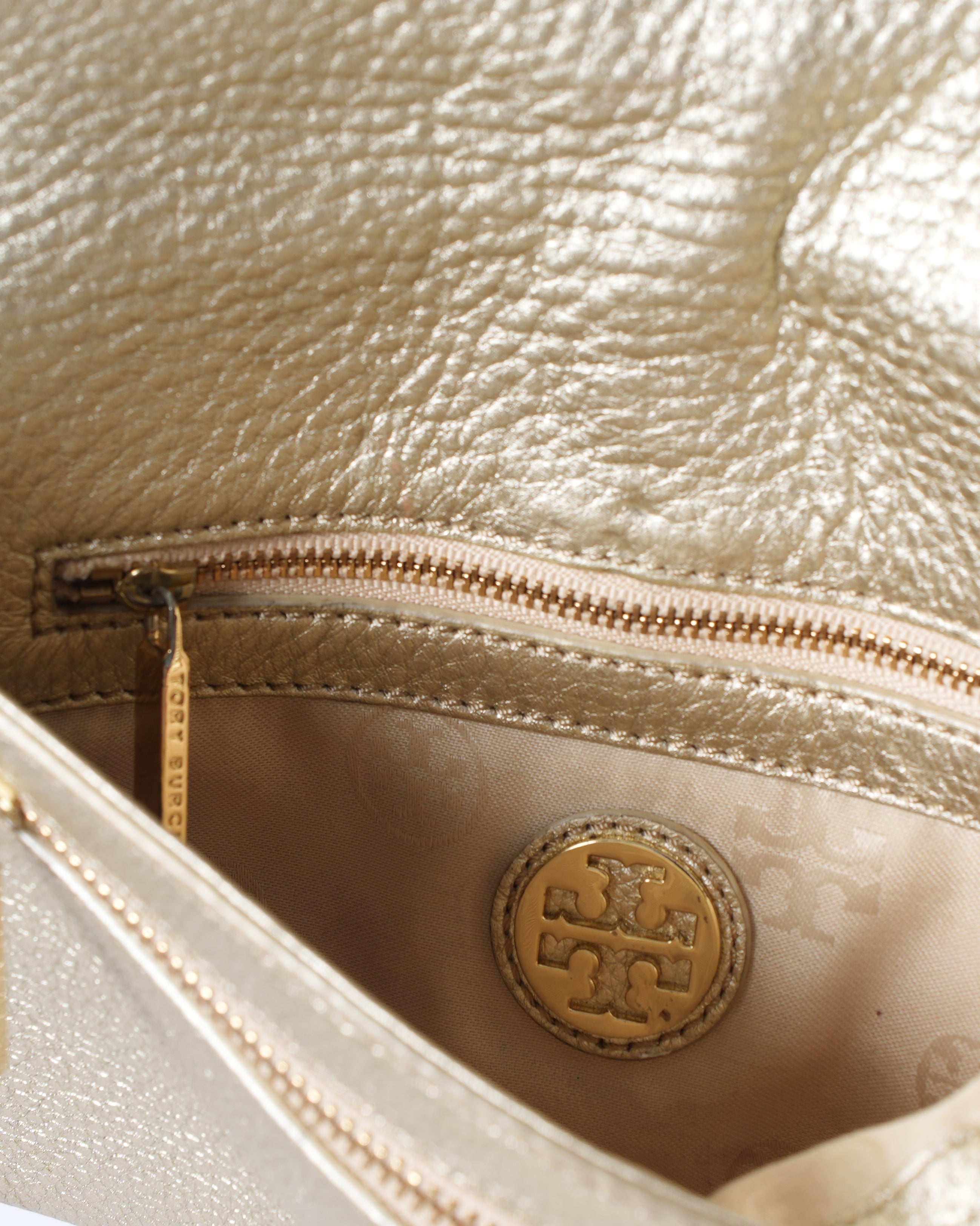 Tory Burch Metalluc Leather Crossbody in Golden