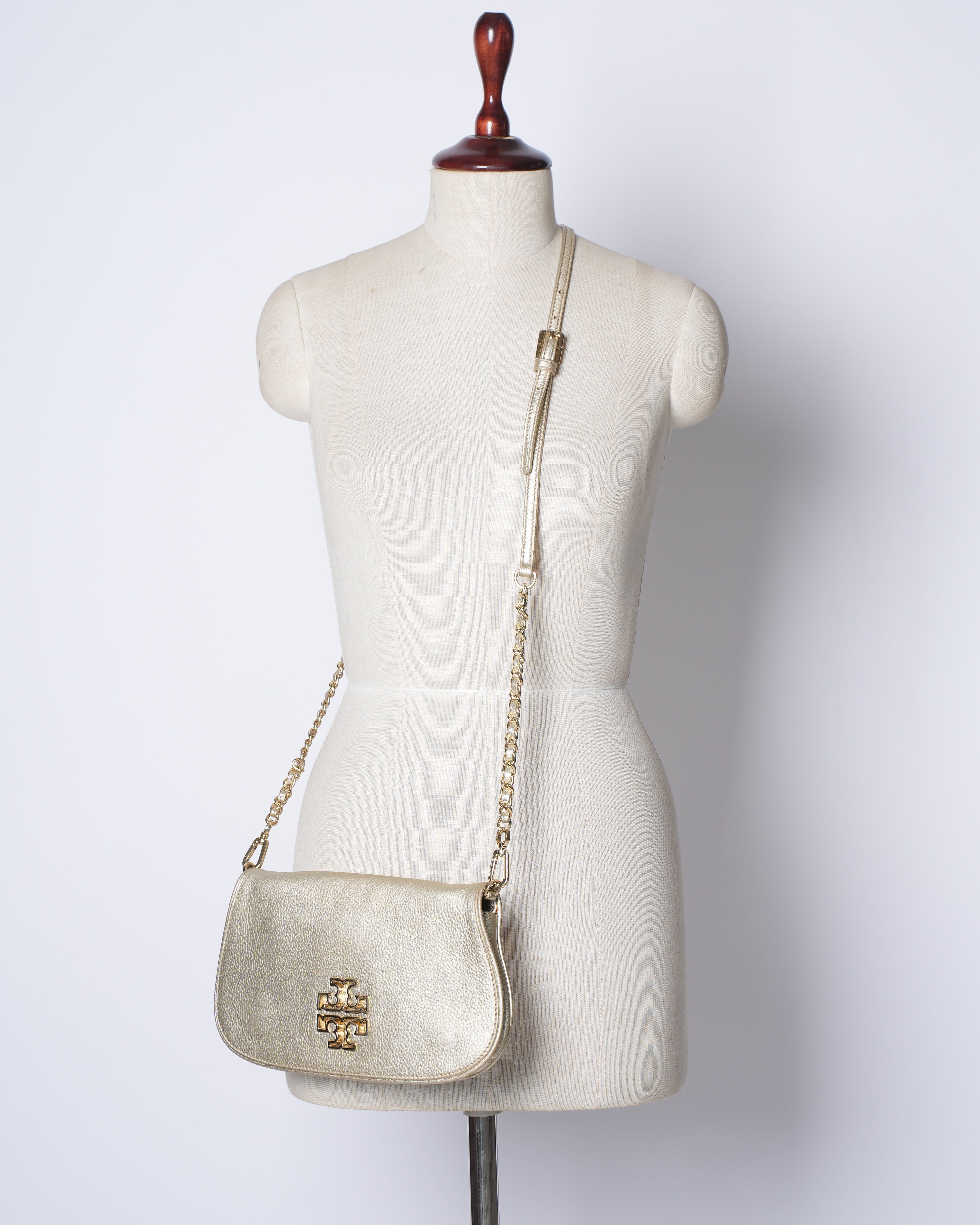 Tory Burch Metalluc Leather Crossbody in Golden