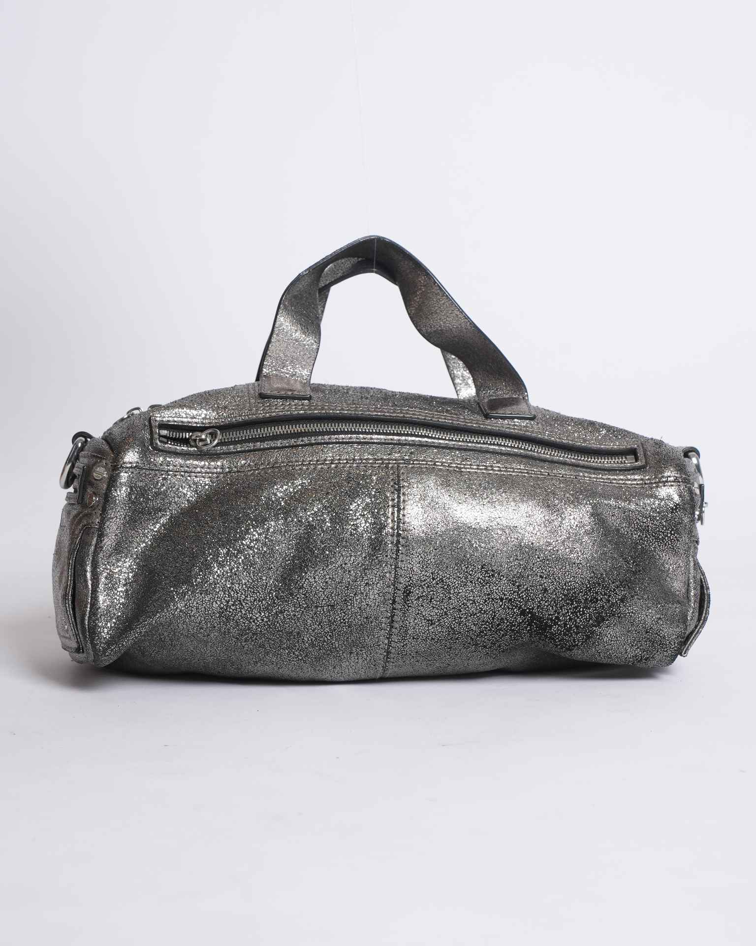 Alexander McQueen holdall bowling bag in metallic silver