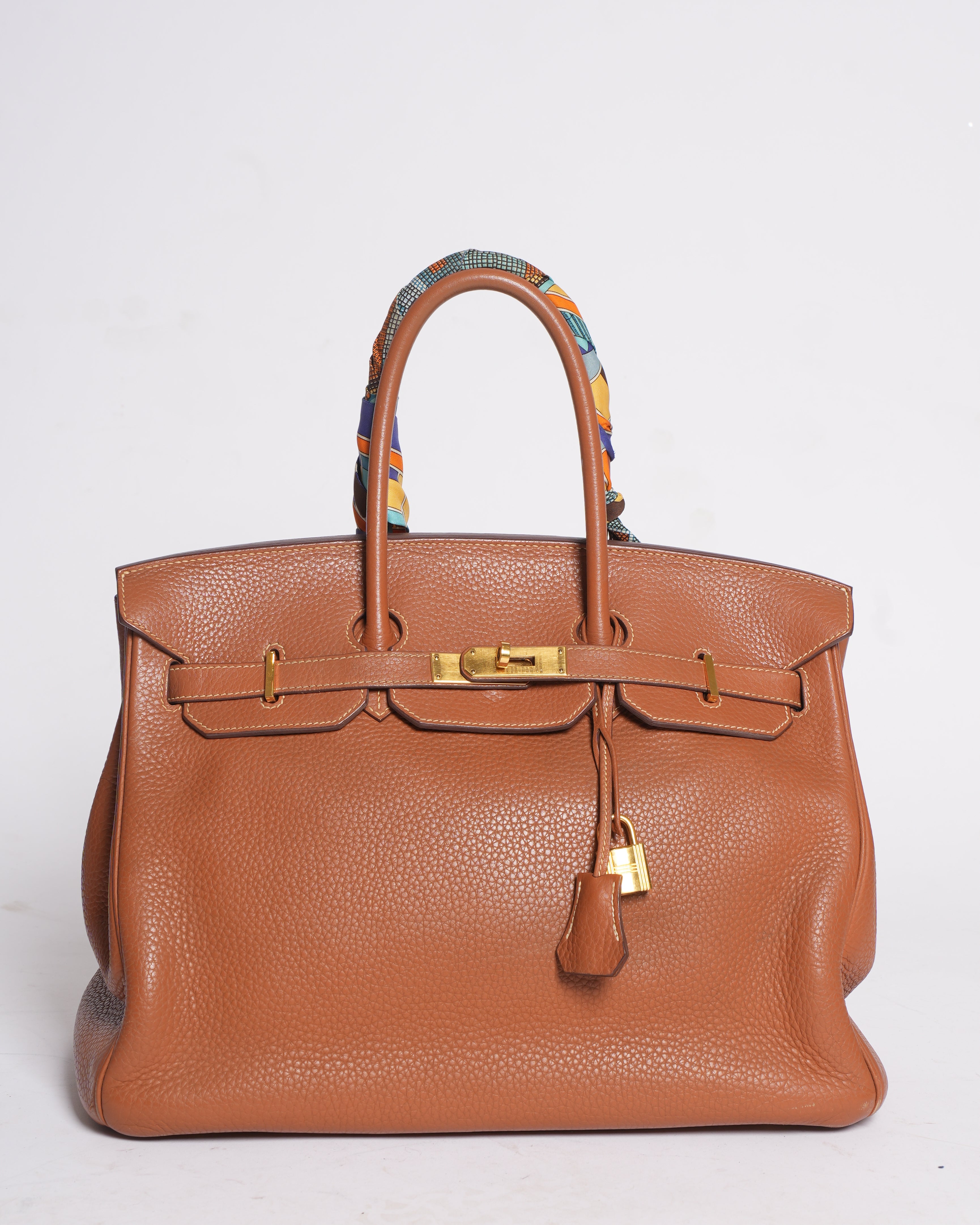 Hermes Birkin 35 in Tan with scarf