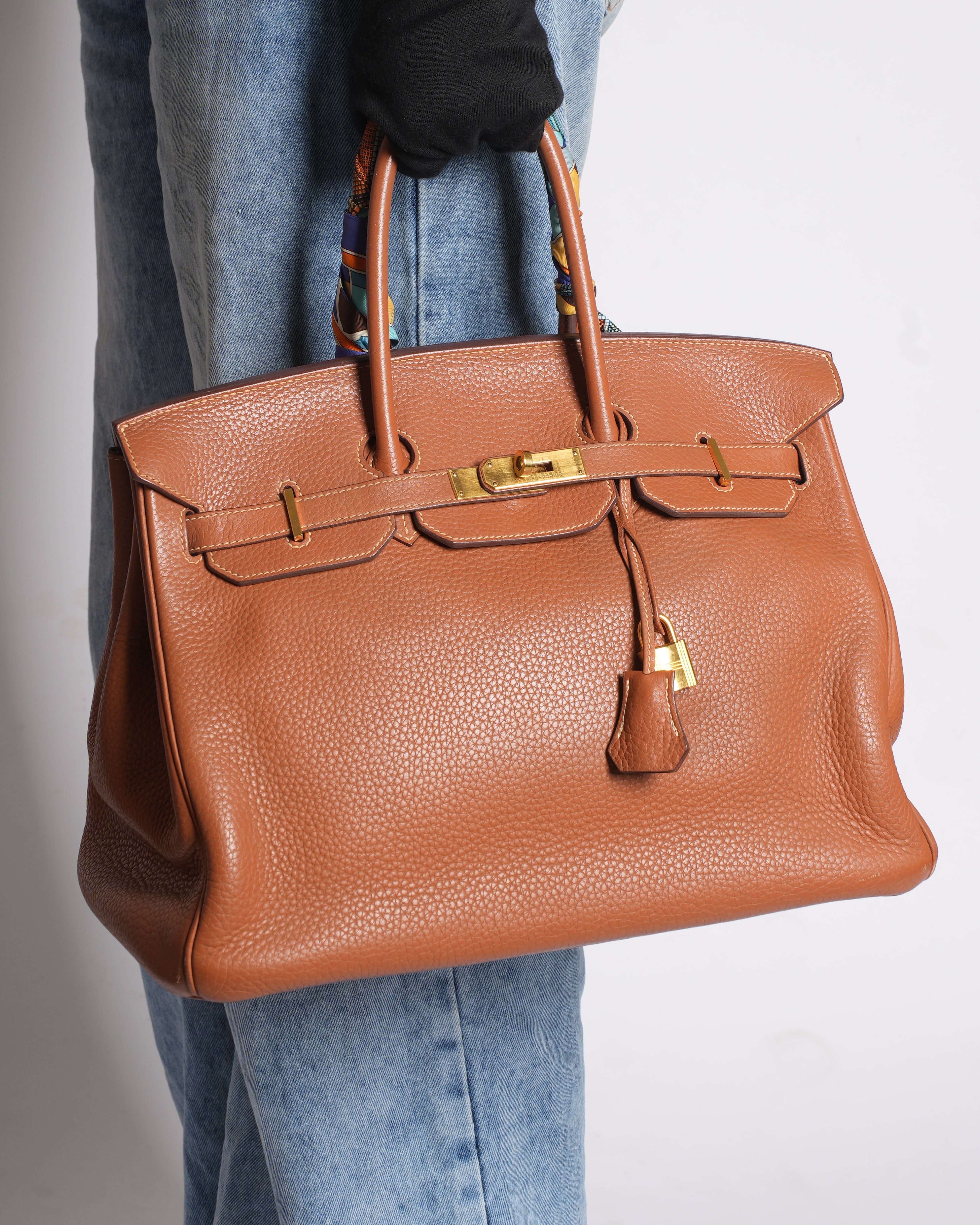 Hermes Birkin 35 in Tan with scarf