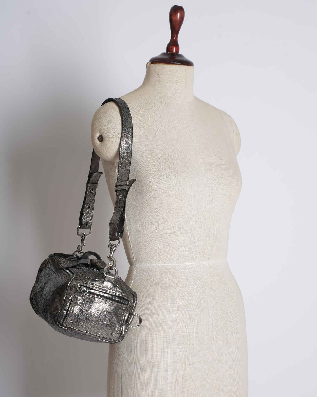 Alexander McQueen holdall bowling bag in metallic silver