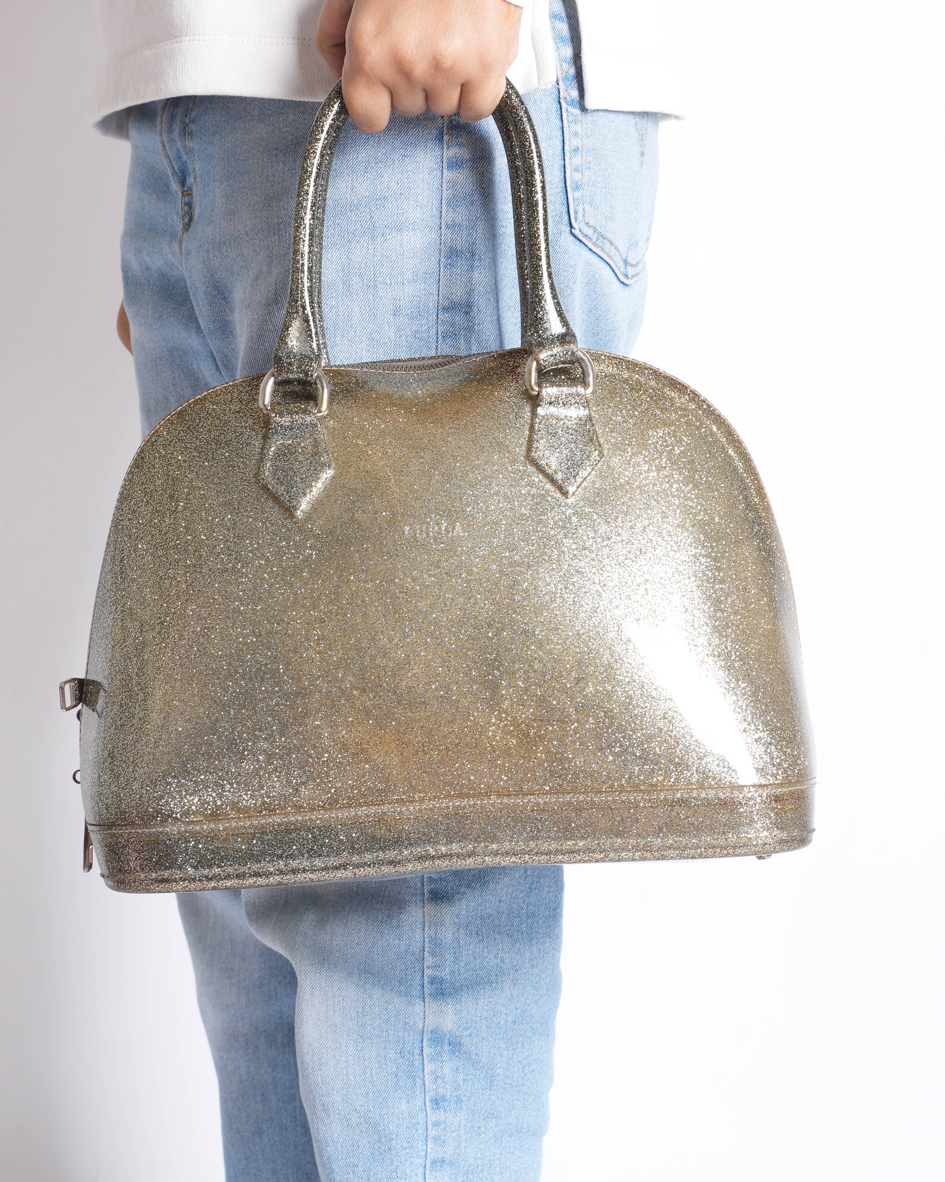 Furla Gold Glitter Rubber Candy Satchel