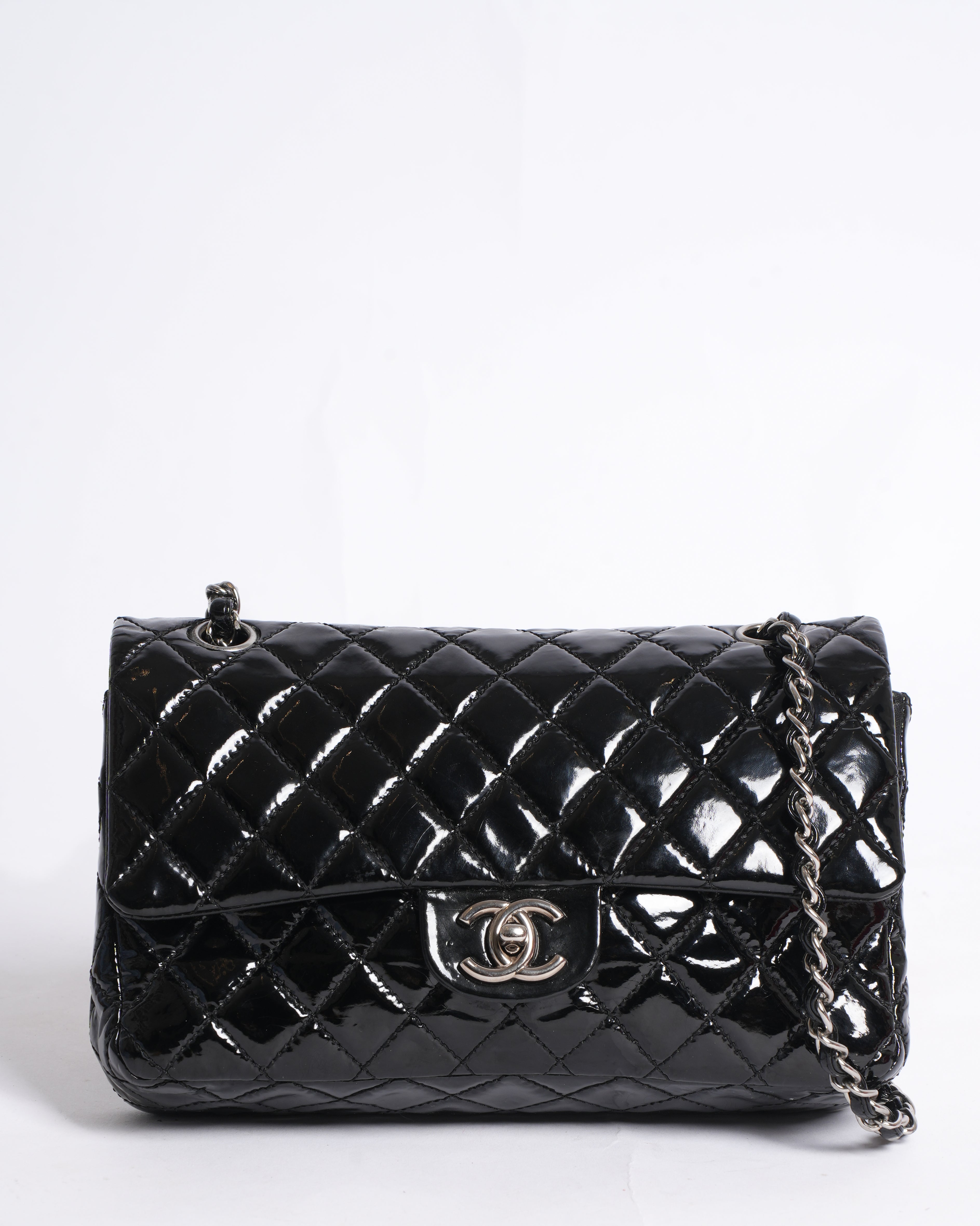 Chanel black medium classic flap bag in patent leather