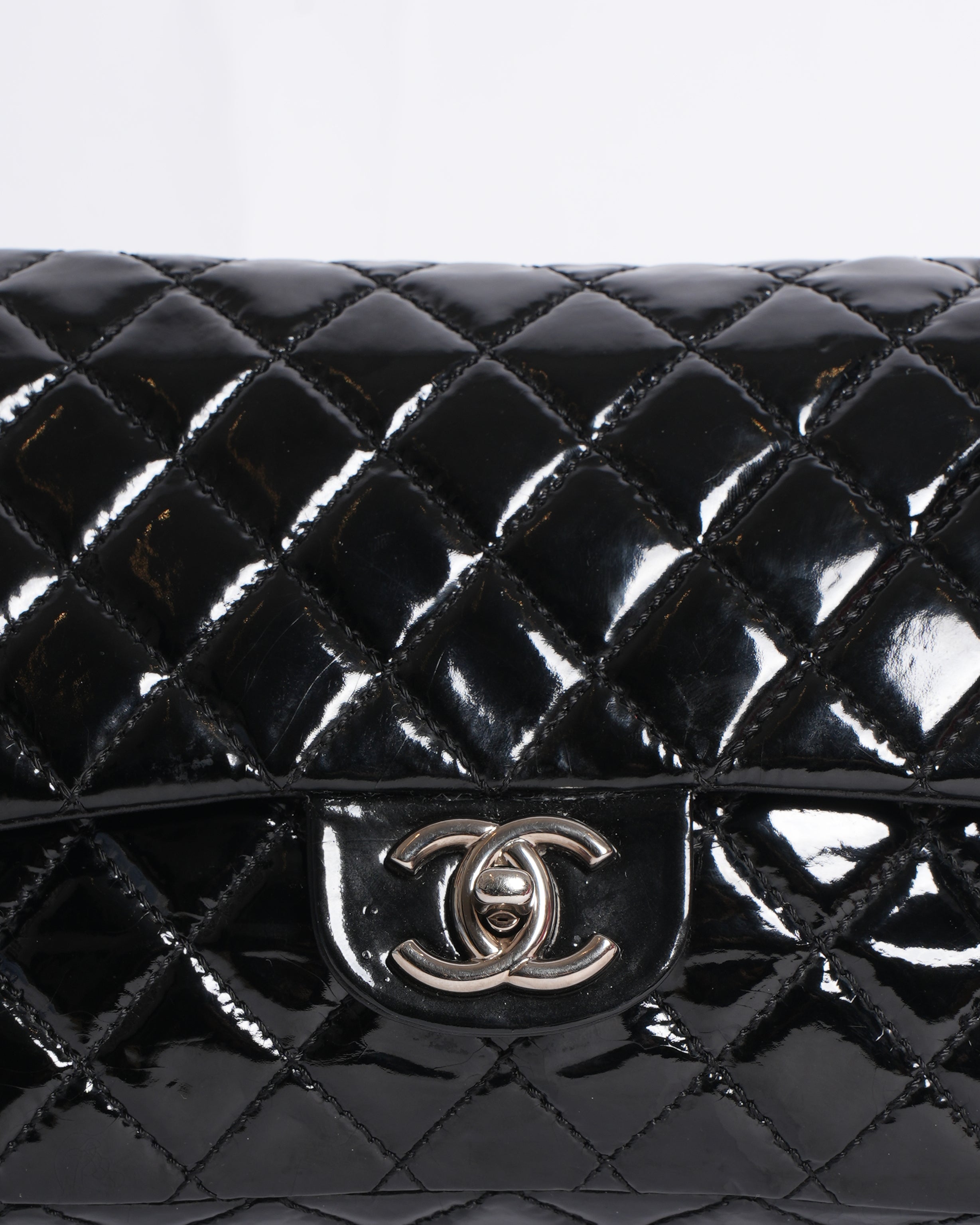 Chanel black medium classic flap bag in patent leather