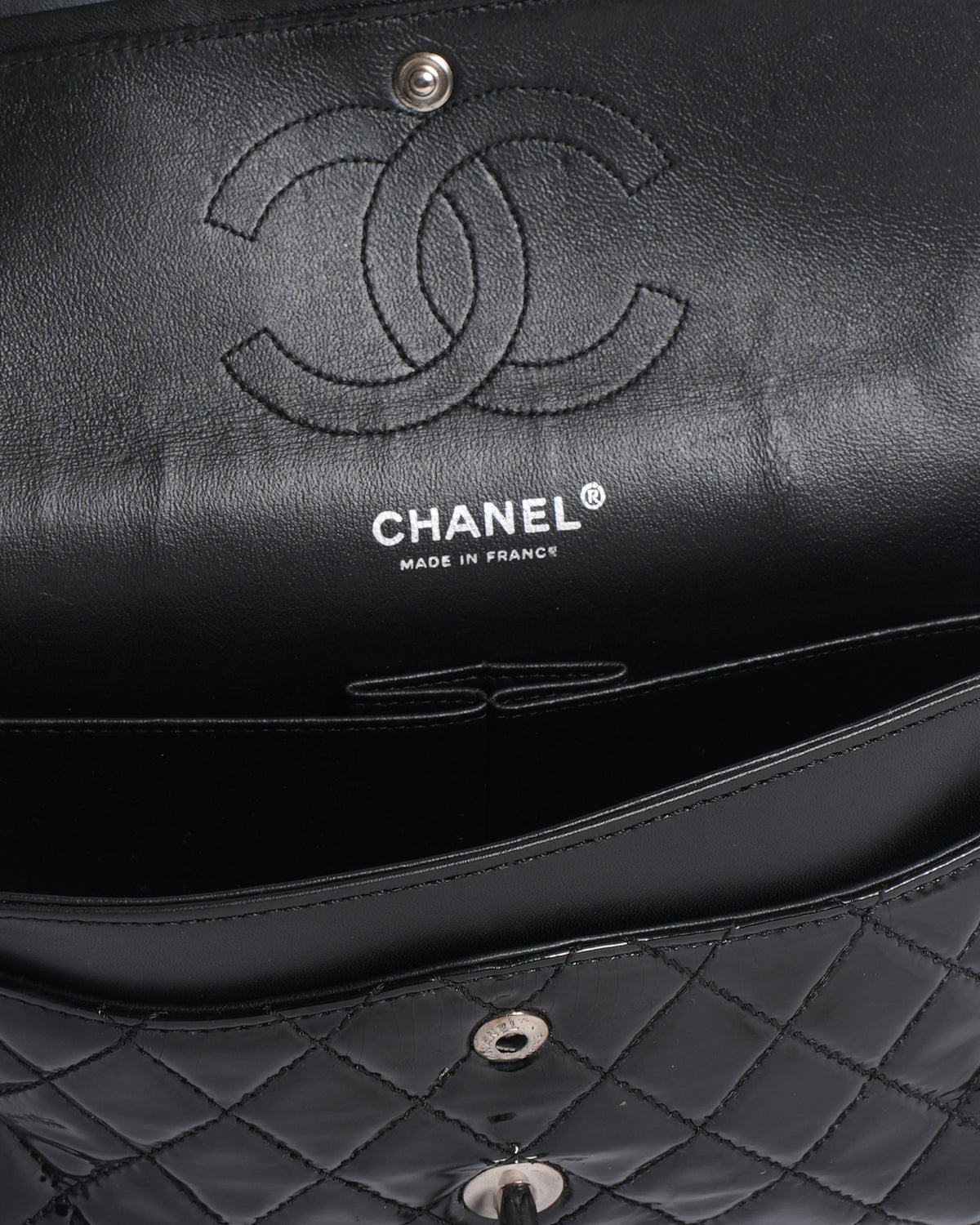 Chanel black medium classic flap bag in patent leather