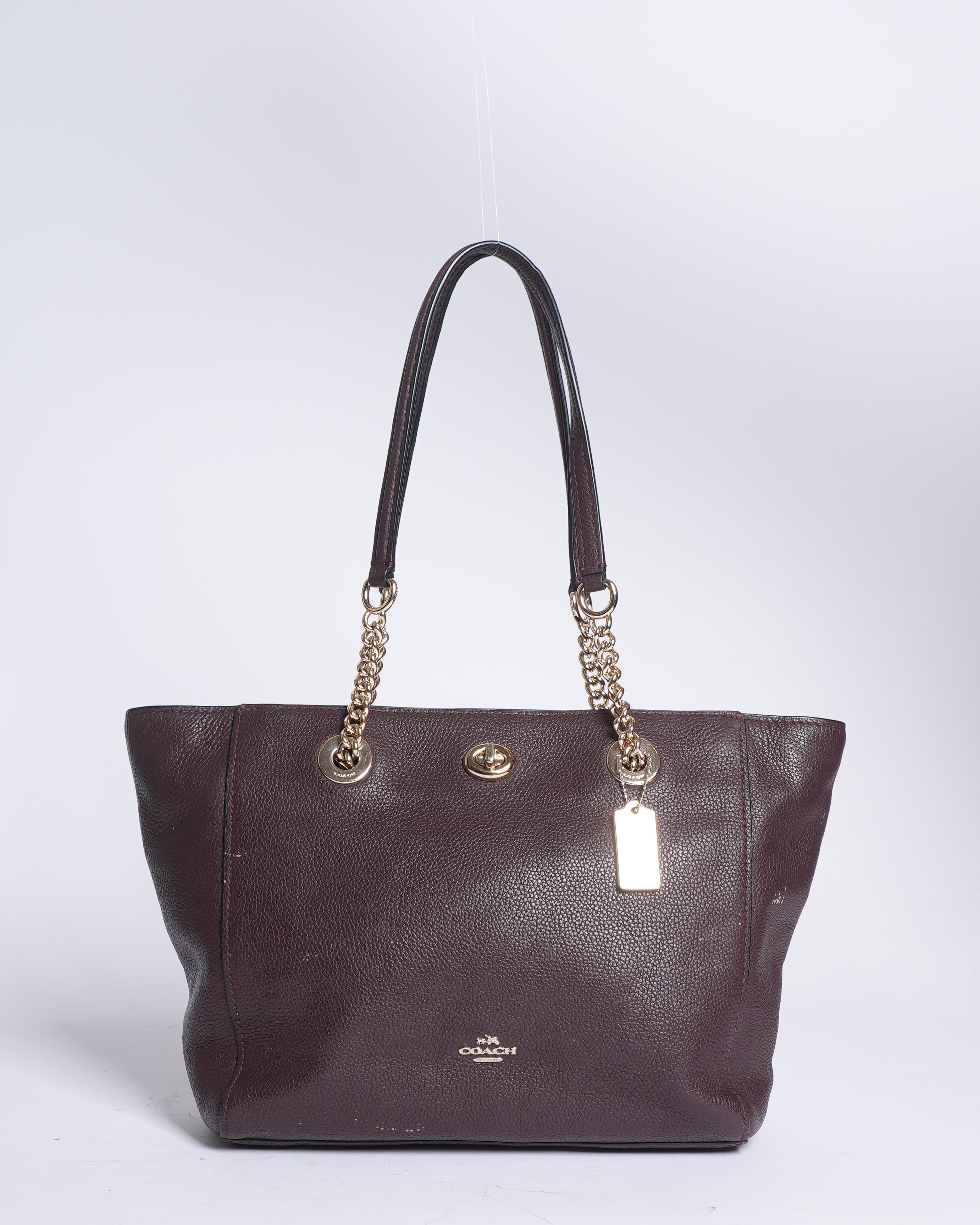 Coach brown turnlock chain tote