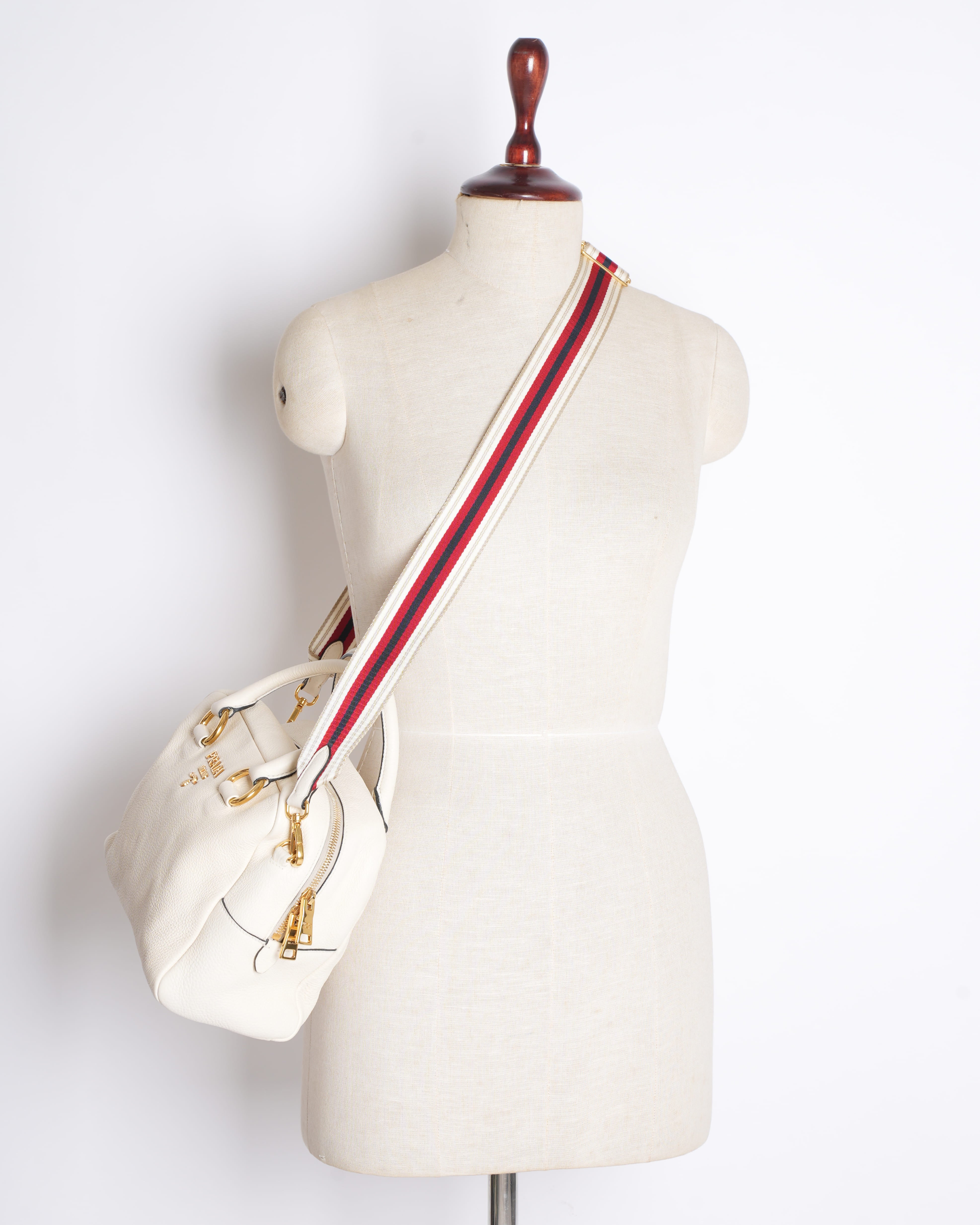 Prada White Saffiano Top Handle Satchel with Thick Shoulder Strap