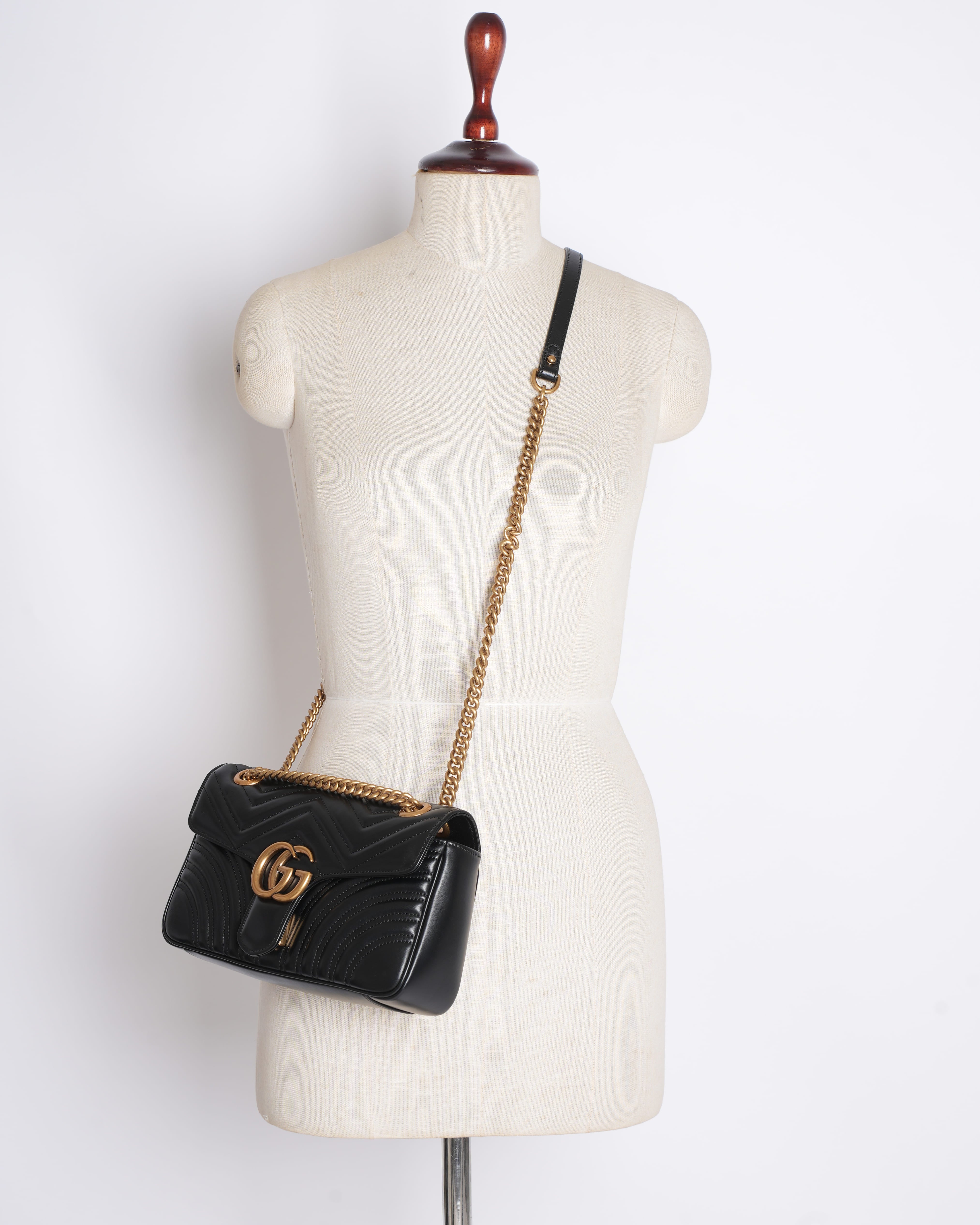 Gucci Marmont GG Medium Black Leather Crossbody