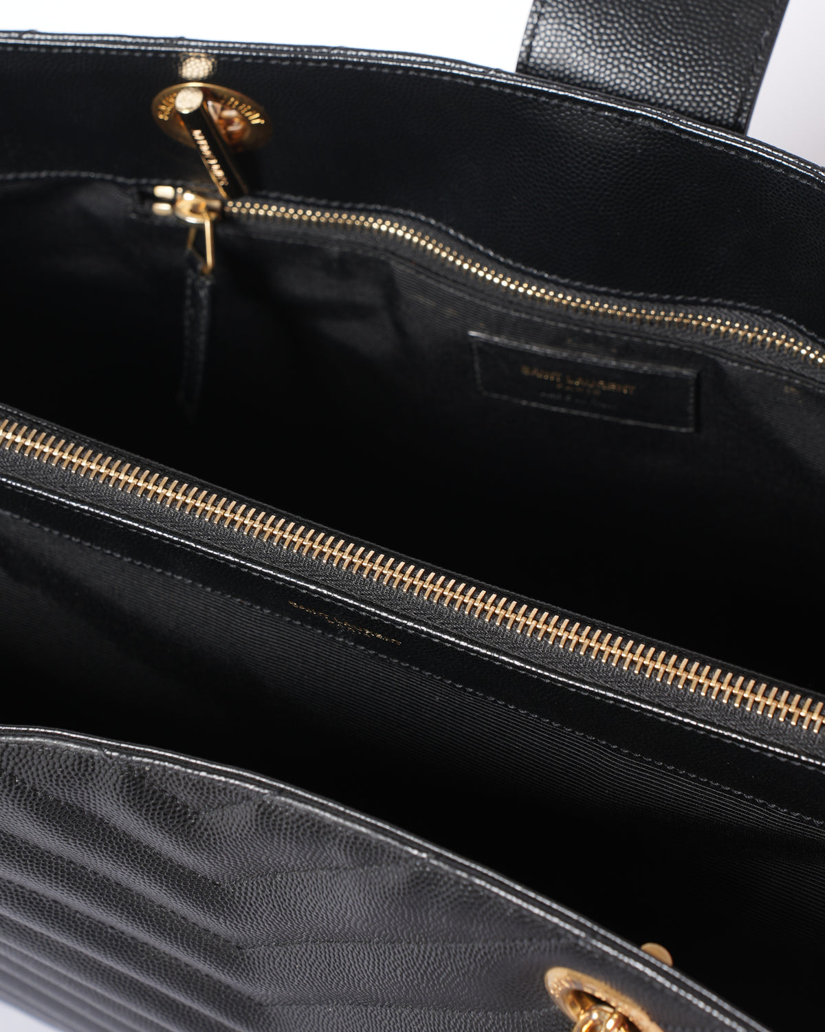 Saint Laurent Black Matelasse Leather Cassandre Shopper Tote