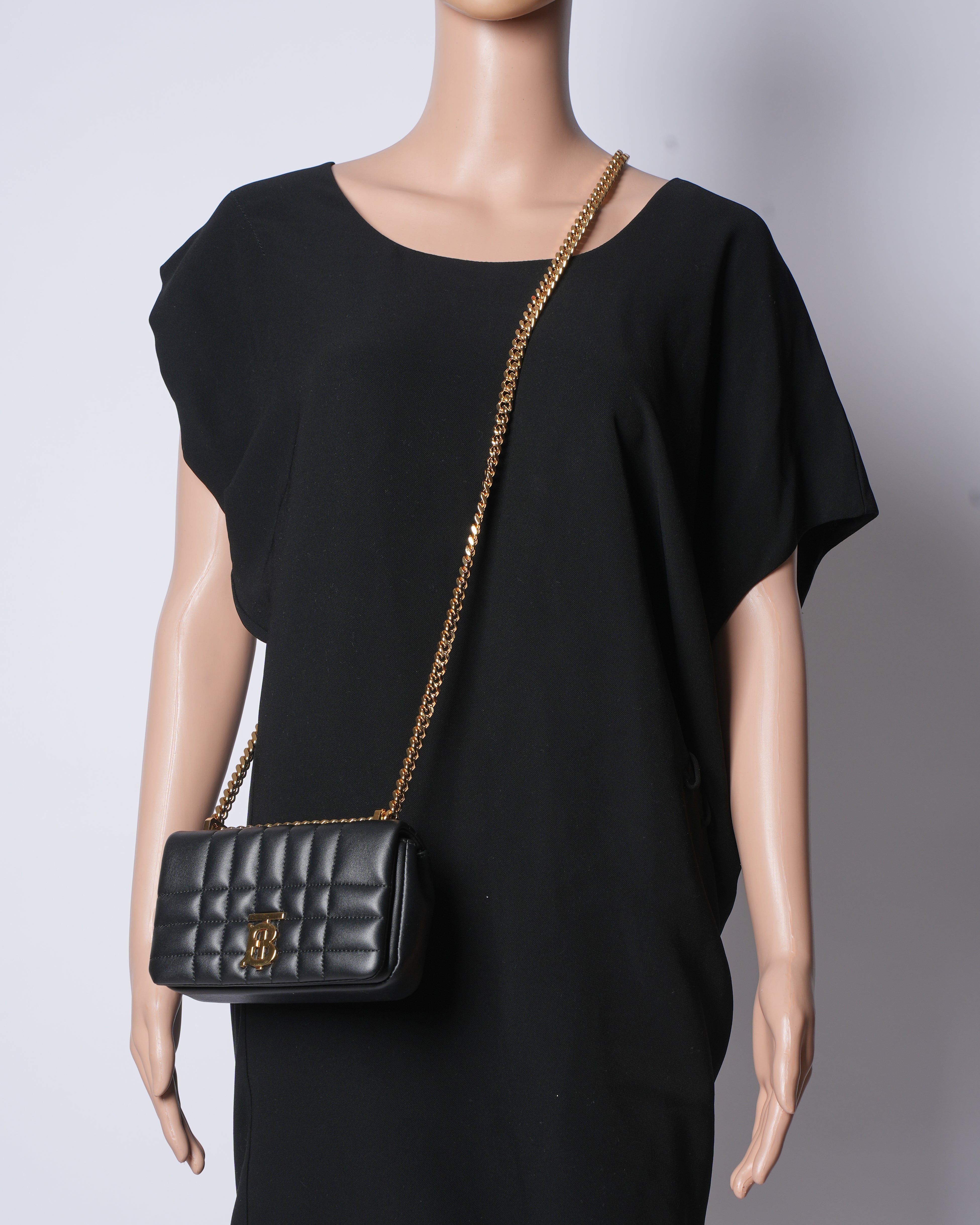 New Burberry Mini Lola Crossbody In Black With Golden Hardware